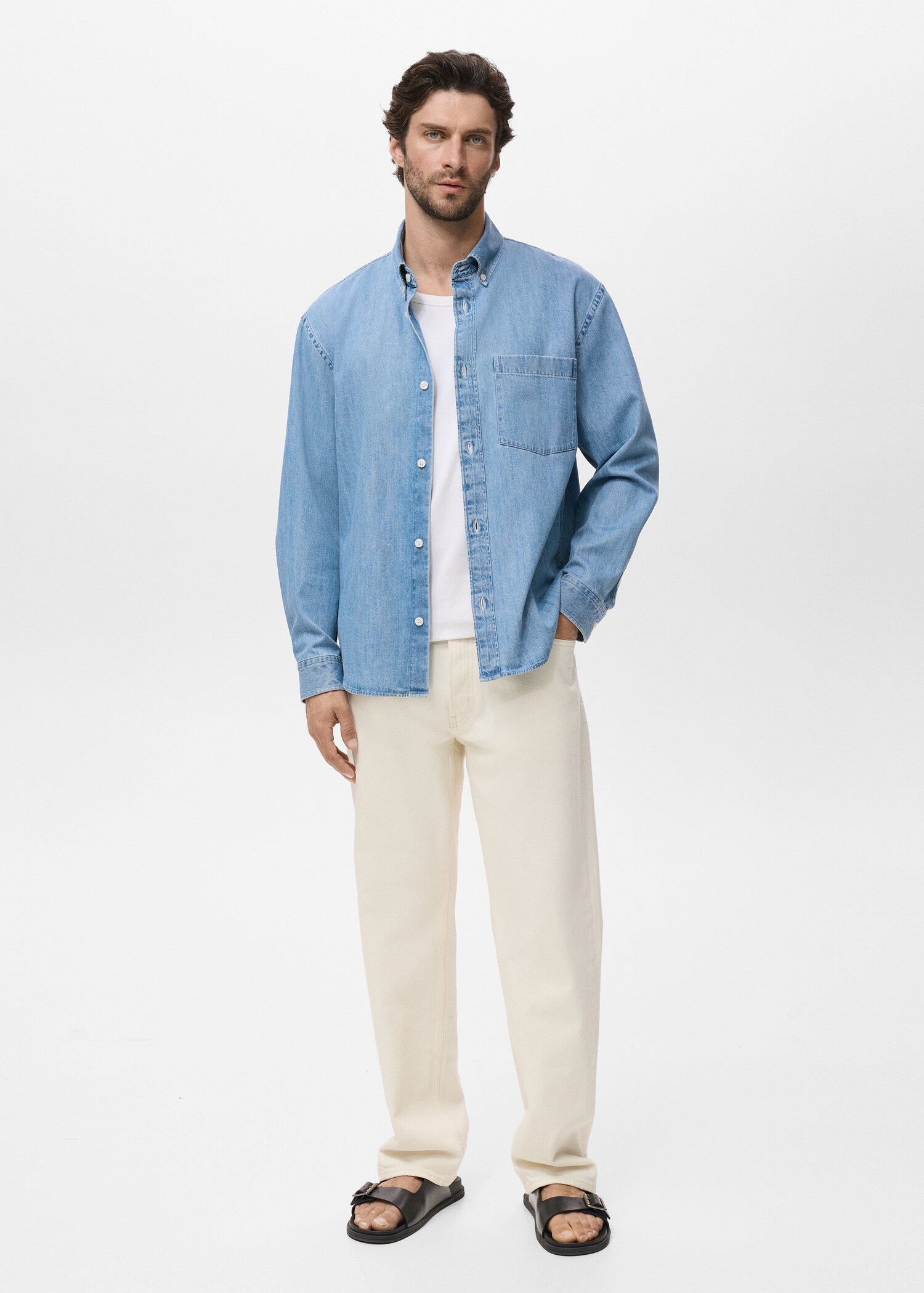Denim overshirt with pocket - General plane