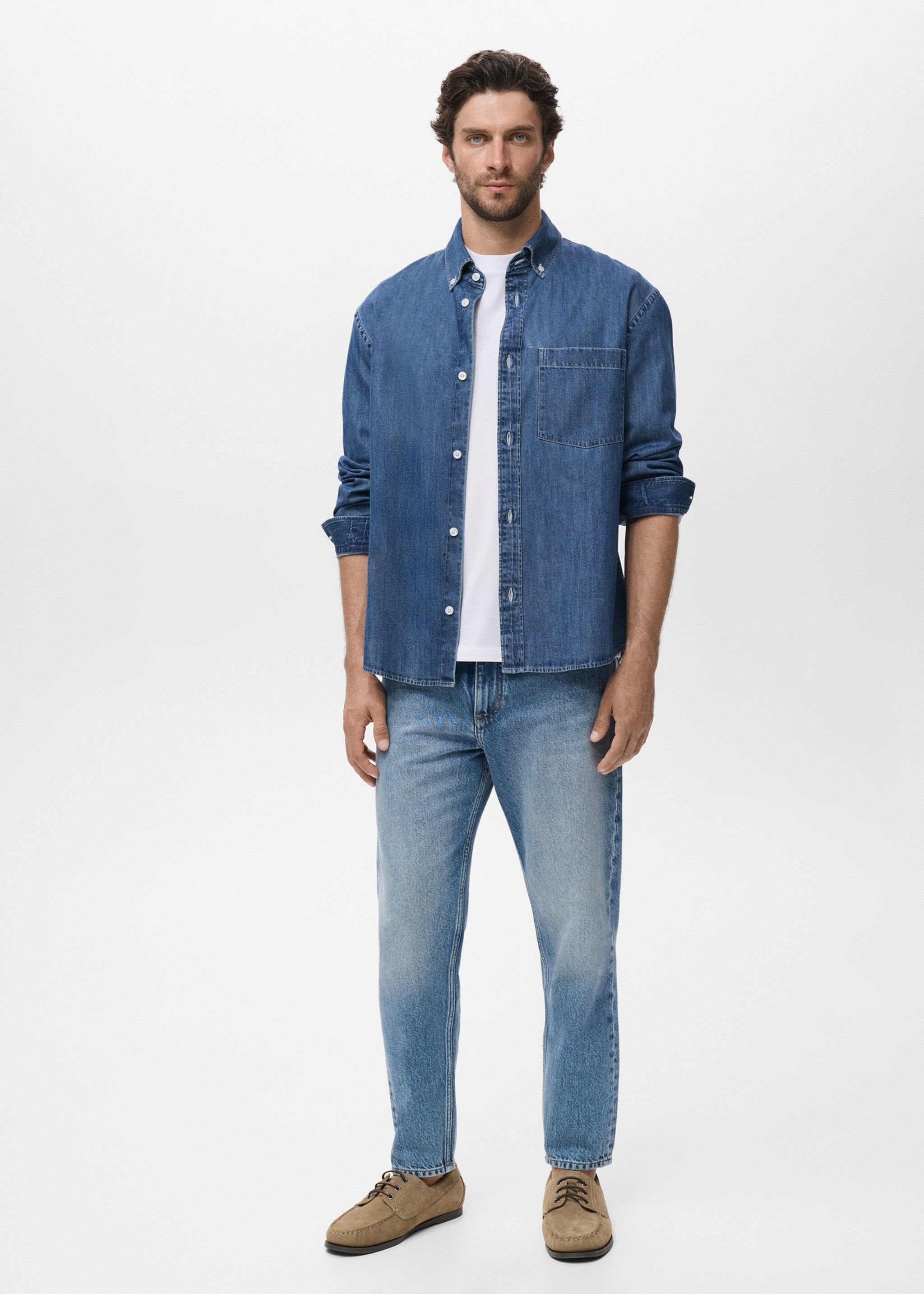 Denim overshirt with pocket - General plane