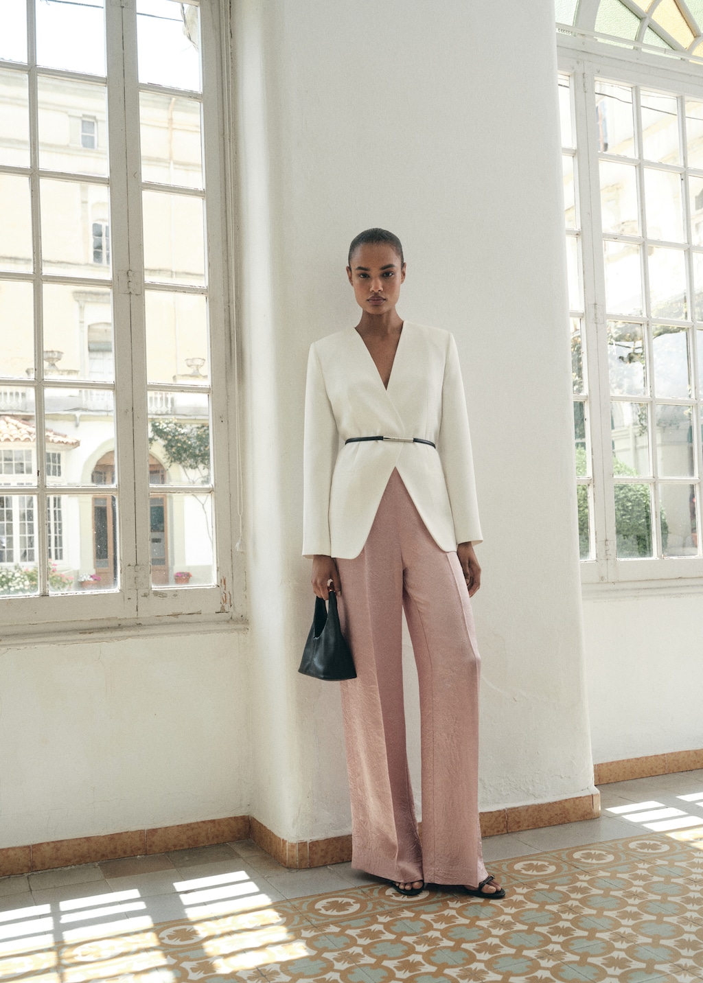 Satin crinkle-effect pants