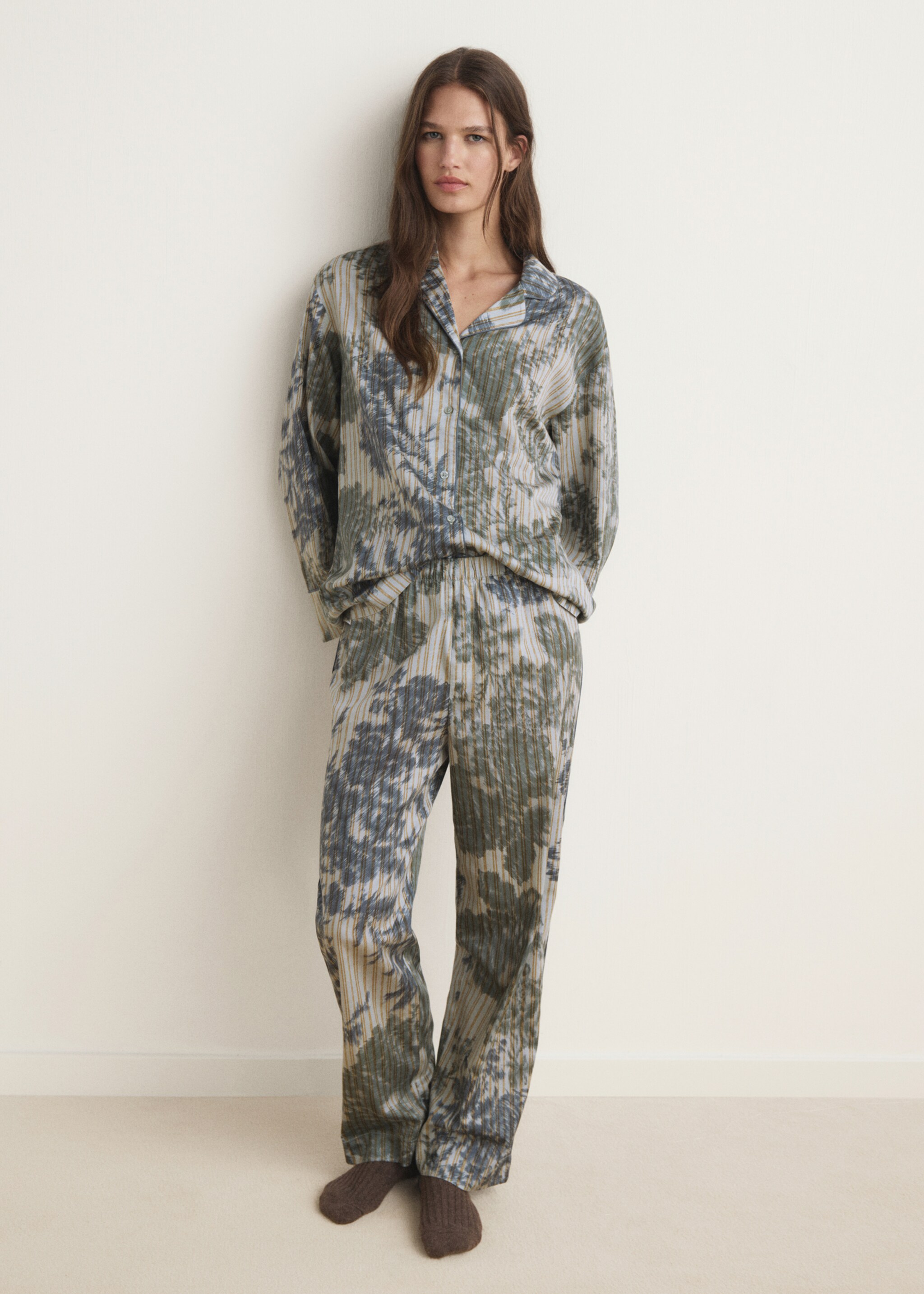 Pyjama bottoms with blurred print - General plane, Green. Ref: 17064437-00.