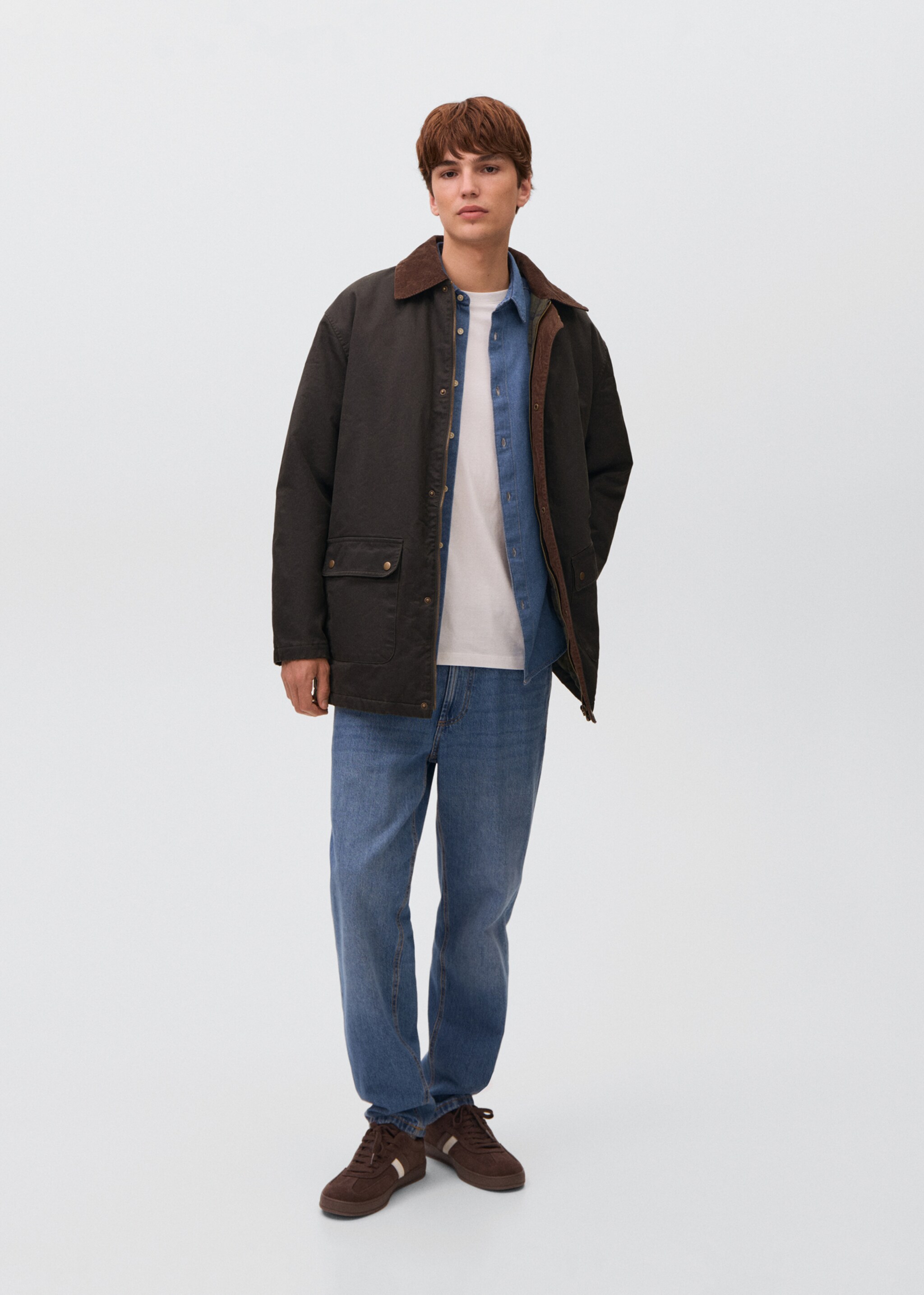 Parka cuello contraste - Plano general, Khaki. Ref: 17064773-00.