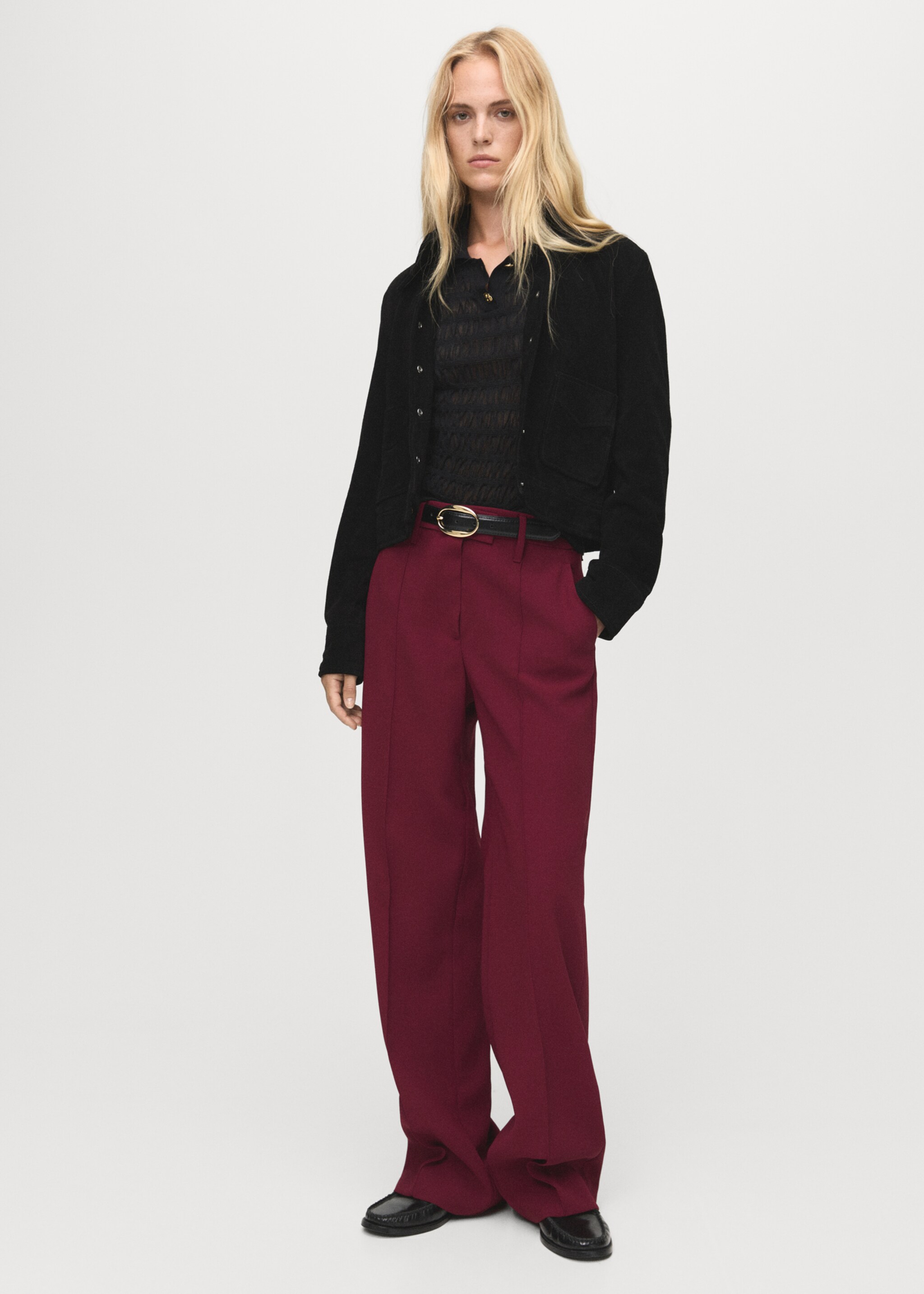 Straight mid-rise trousers - General plane, Burgundy. Ref: 17064789-00.