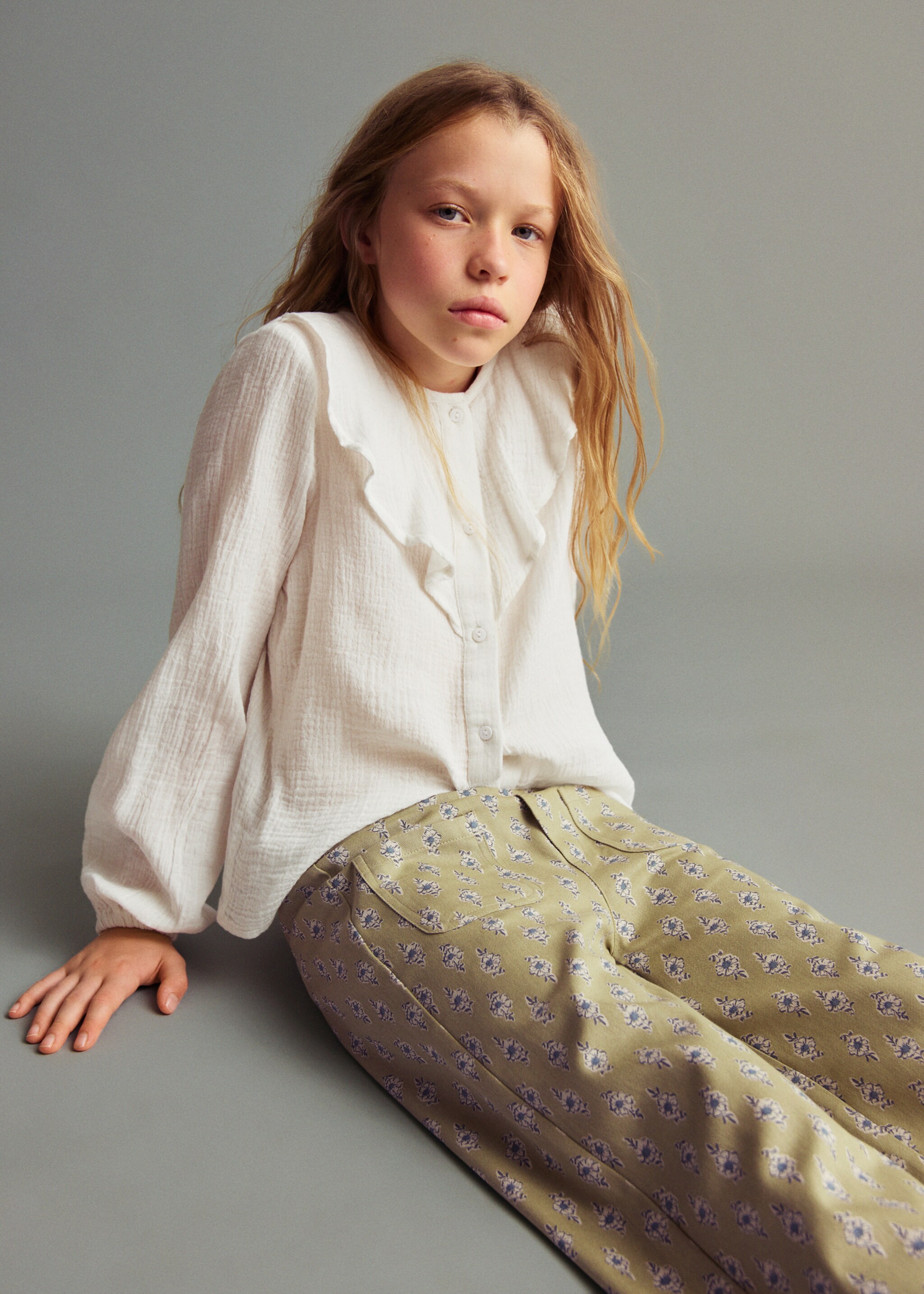 Ruffled bambula shirt - General plane, Ecru. Ref: 17065151-00.