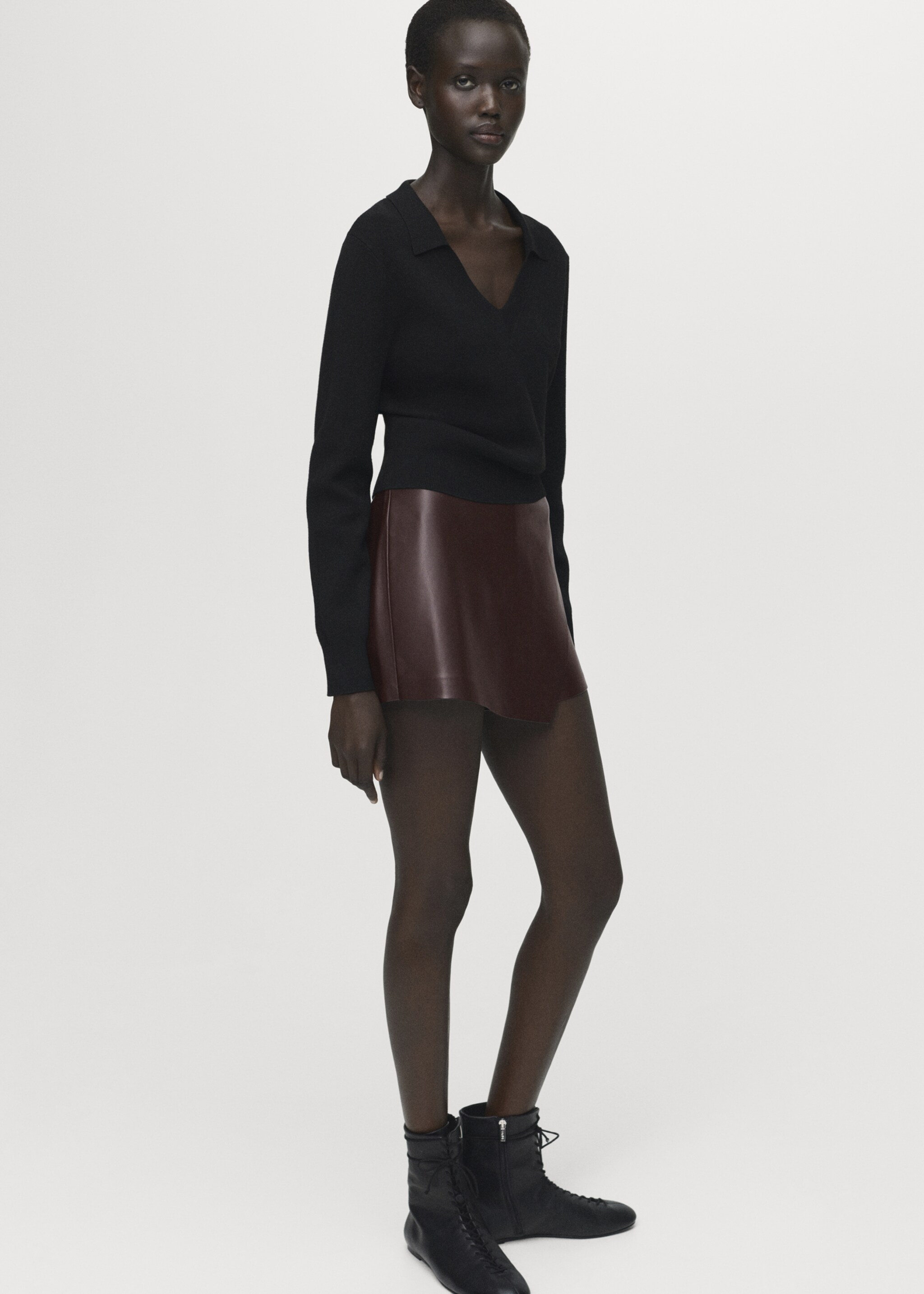 Leather-effect culottes - General plane, Chocolate. Ref: 17065161-00.