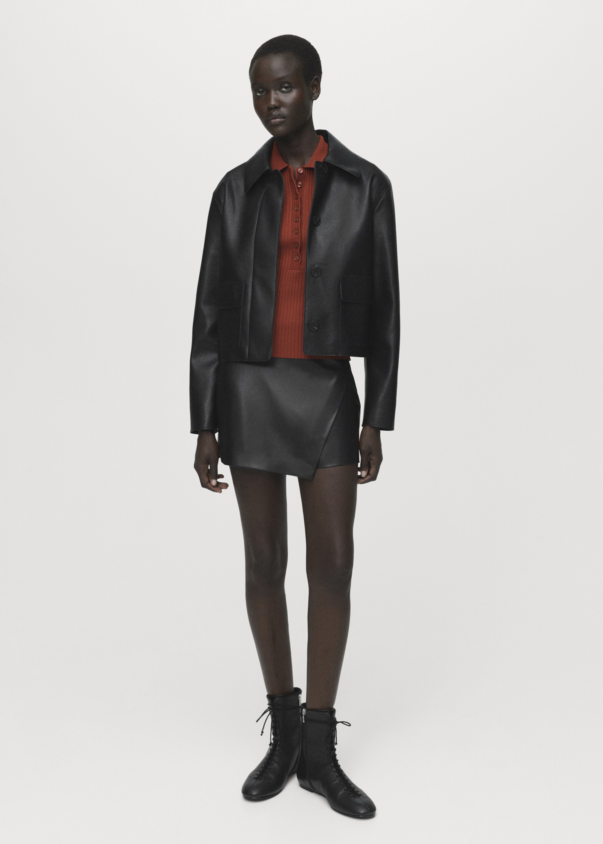 Leather-effect culottes - General plane, Black. Ref: 17065161-00.