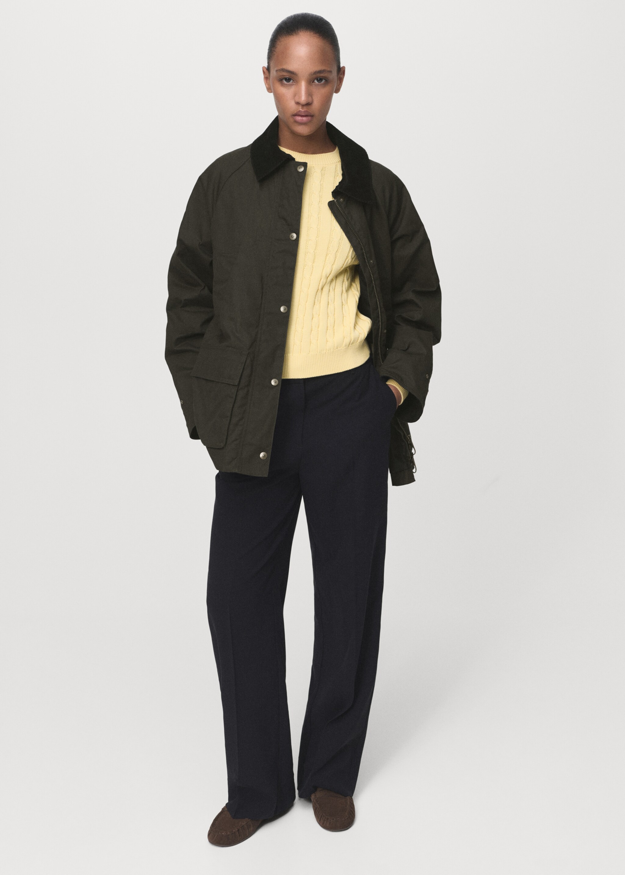 Cotton parka with corduroy collar - General plane, Khaki. Ref: 17065789-00.