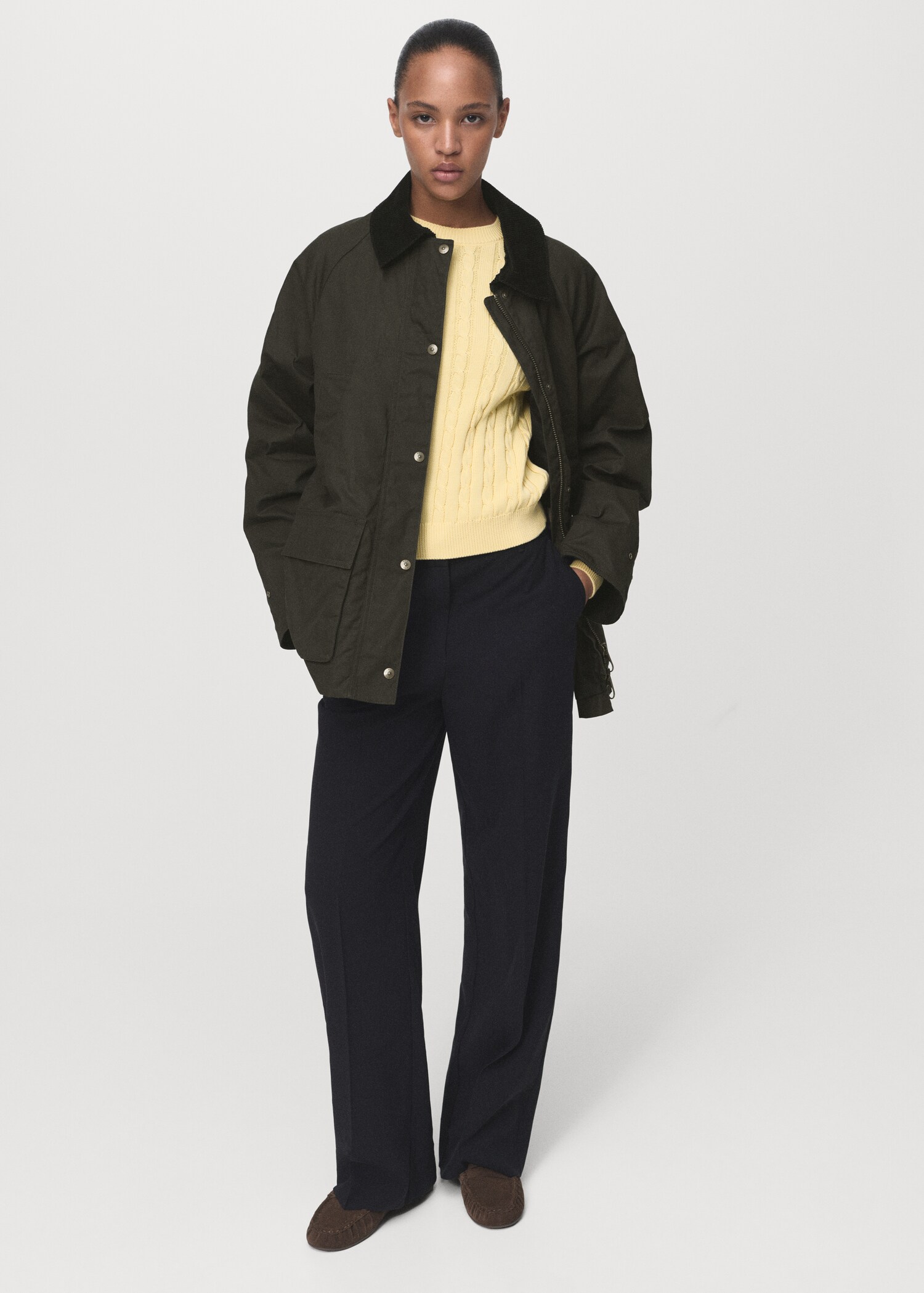 Cotton parka with corduroy collar - General plane
