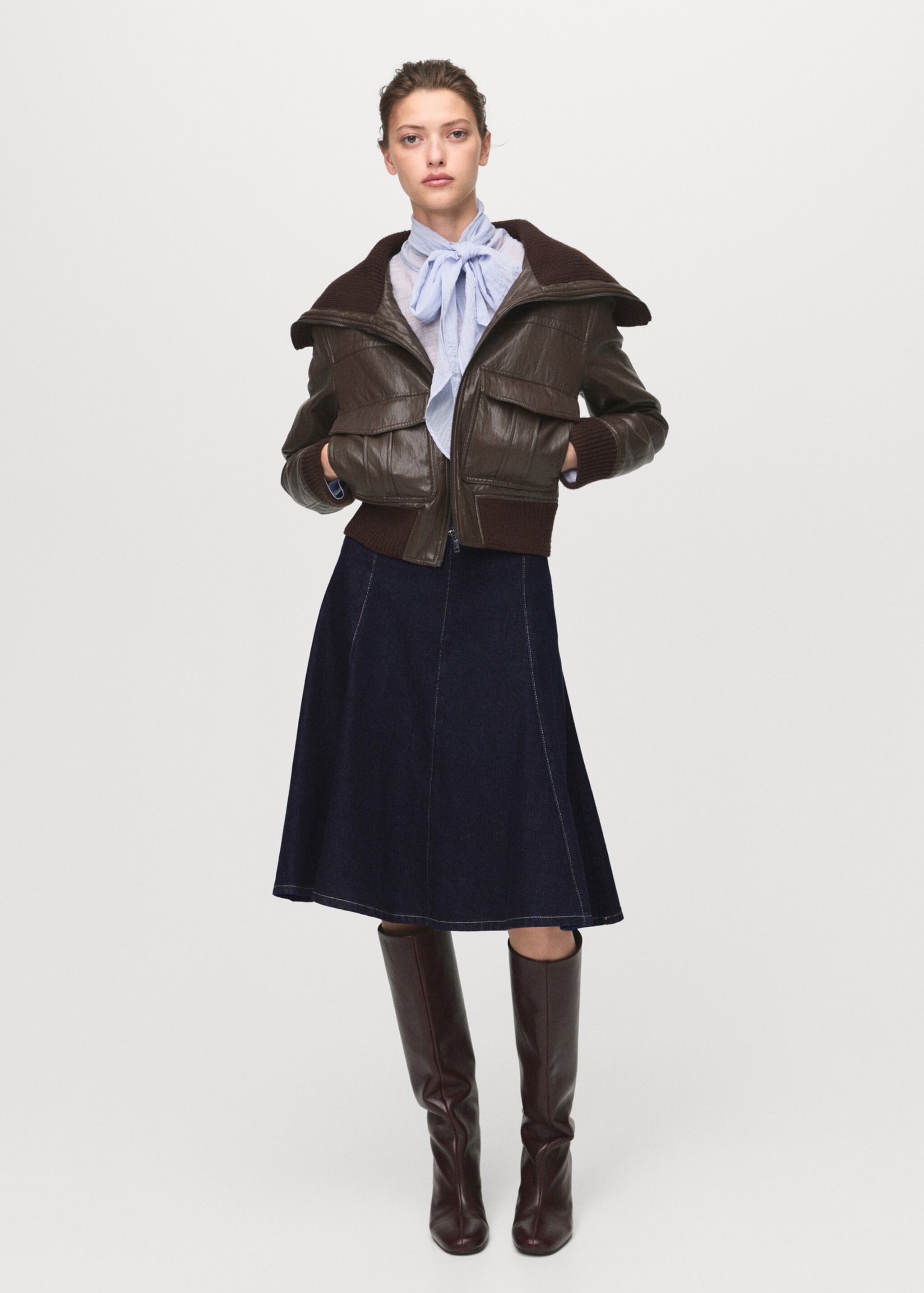 Denim midi-skirt with stitching - General plane, Open Blue. Ref: 17065805-00.
