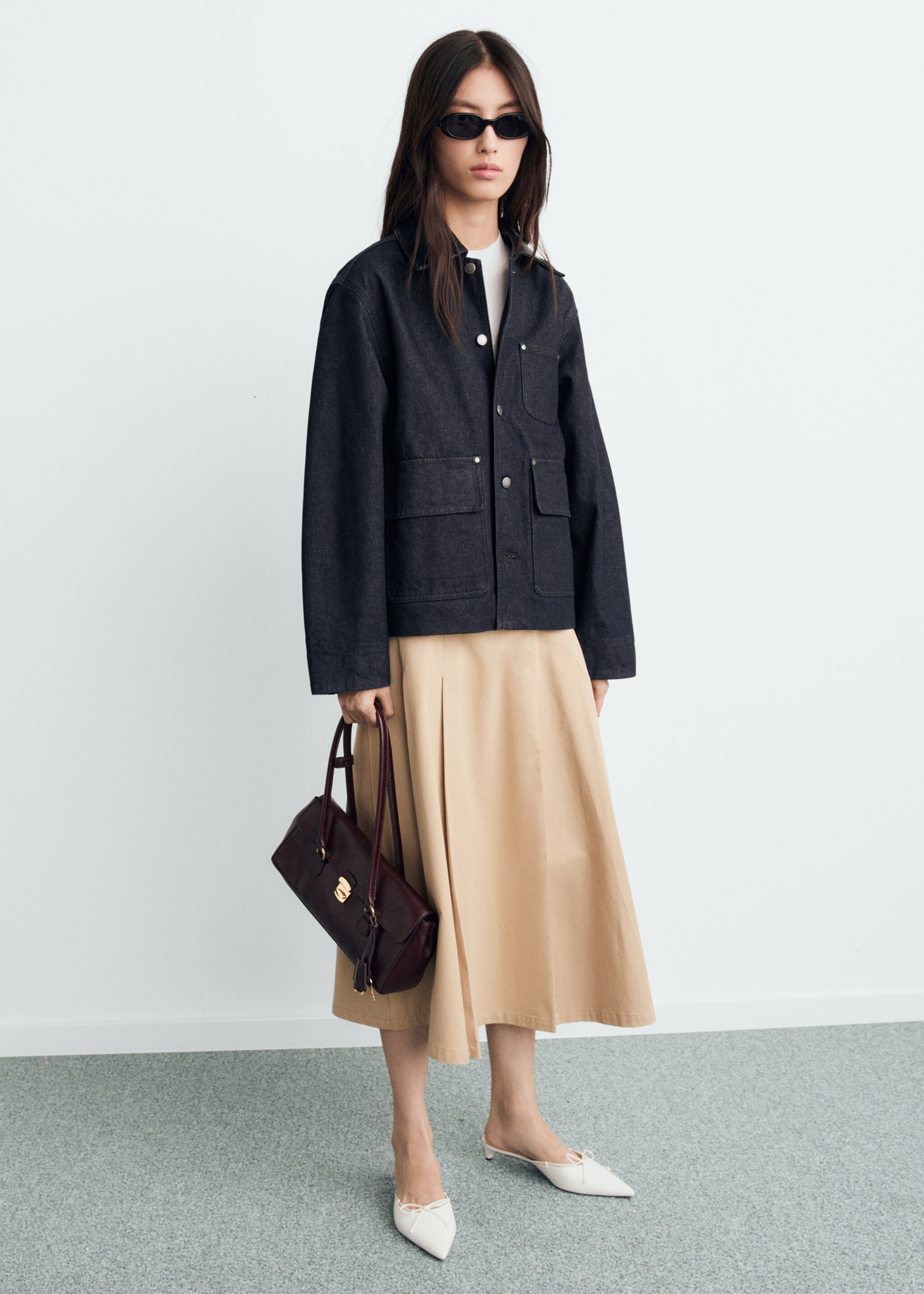 Denim jacket with leather-effect collar - General plane, Open Blue. Ref: 17065812-00.