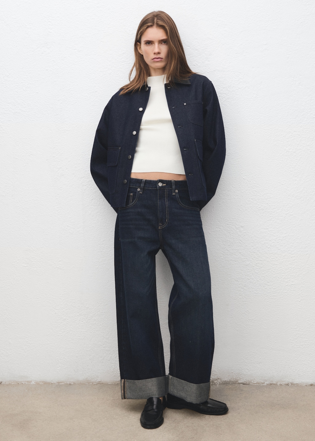 Denim jacket with faux-effect collar