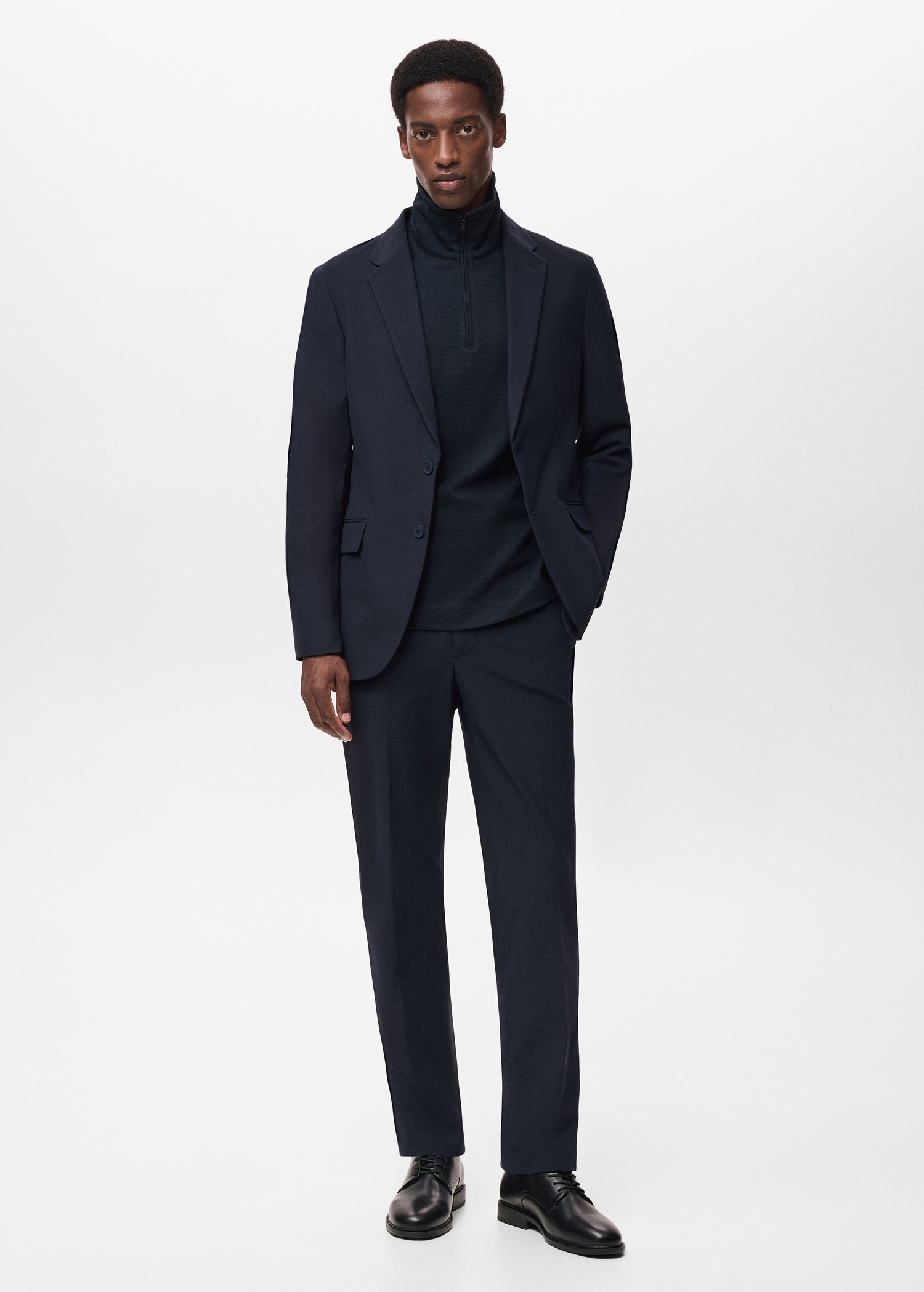 Slim Fit Black Suit With Turtleneck Black Coat White Turtleneck