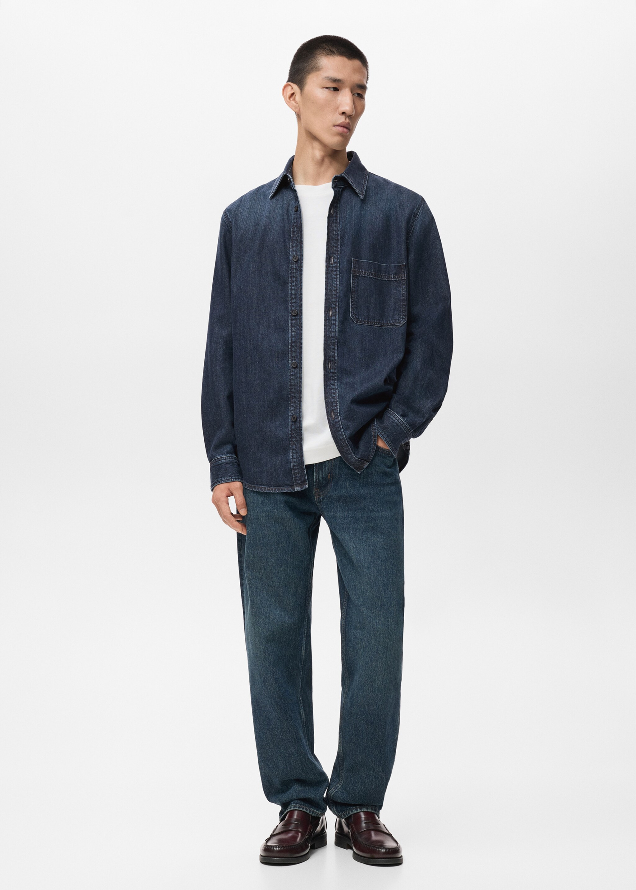 Overshirt din denim cu buzunar - Plan general, Albastru foarte deschis. Ref: 17065971-00.