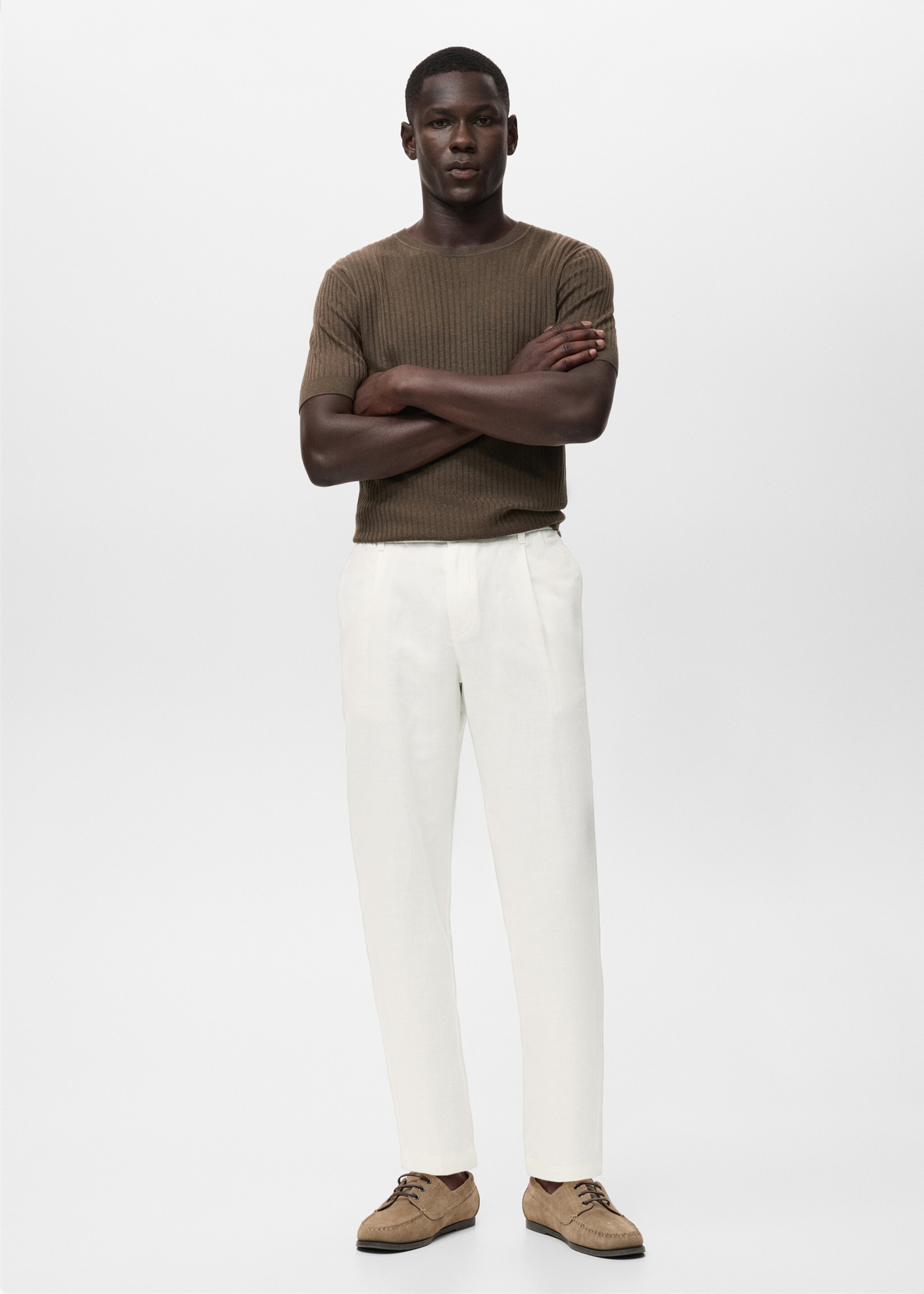 Παντελόνι slim fit λινό κορδόνι - Γενικό πλάνο, Λευκό. Ref: 17065975-00.