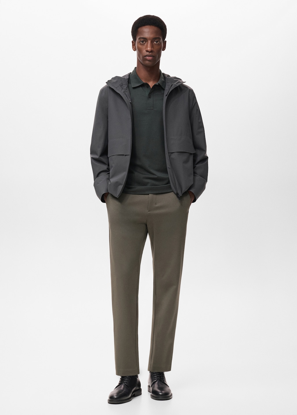 Stretch fabric slim-fit pants with drawstring