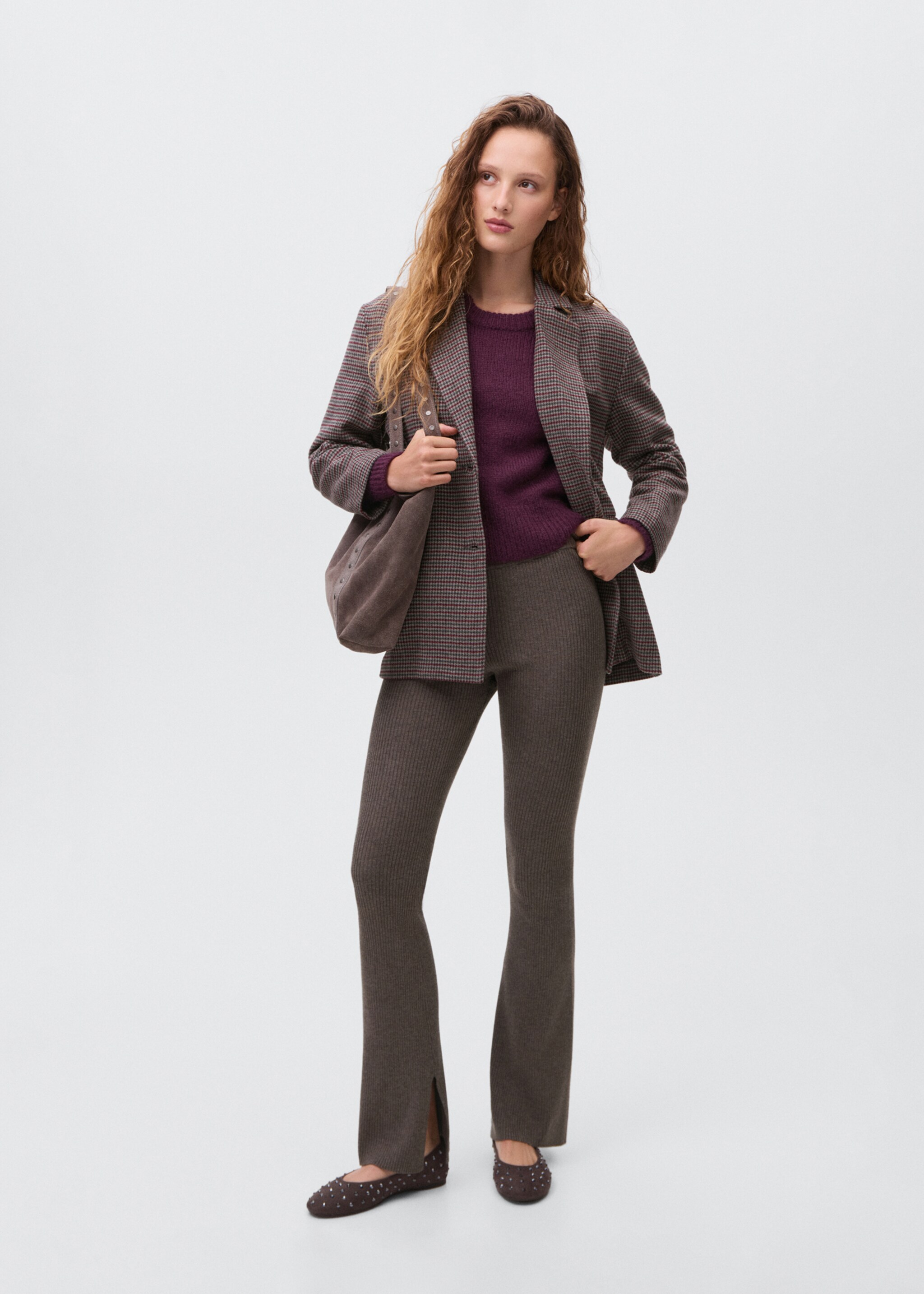 Ribbed flared trousers - General plane, Medium Brown. Ref: 17066330-00.