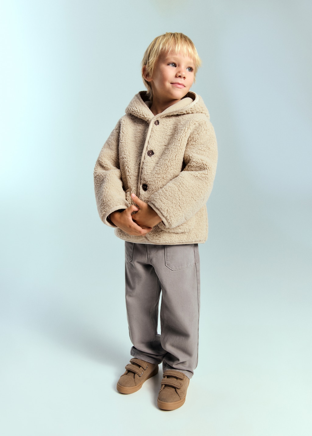 Shearling-effect hooded coat - Kids | MANGO USA