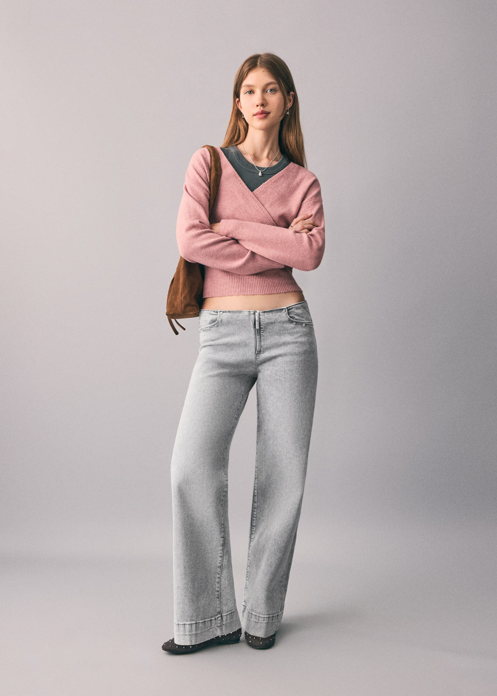 Wide leg jeans with studs - General plane, Denim Grey. Ref: 17066341-00.