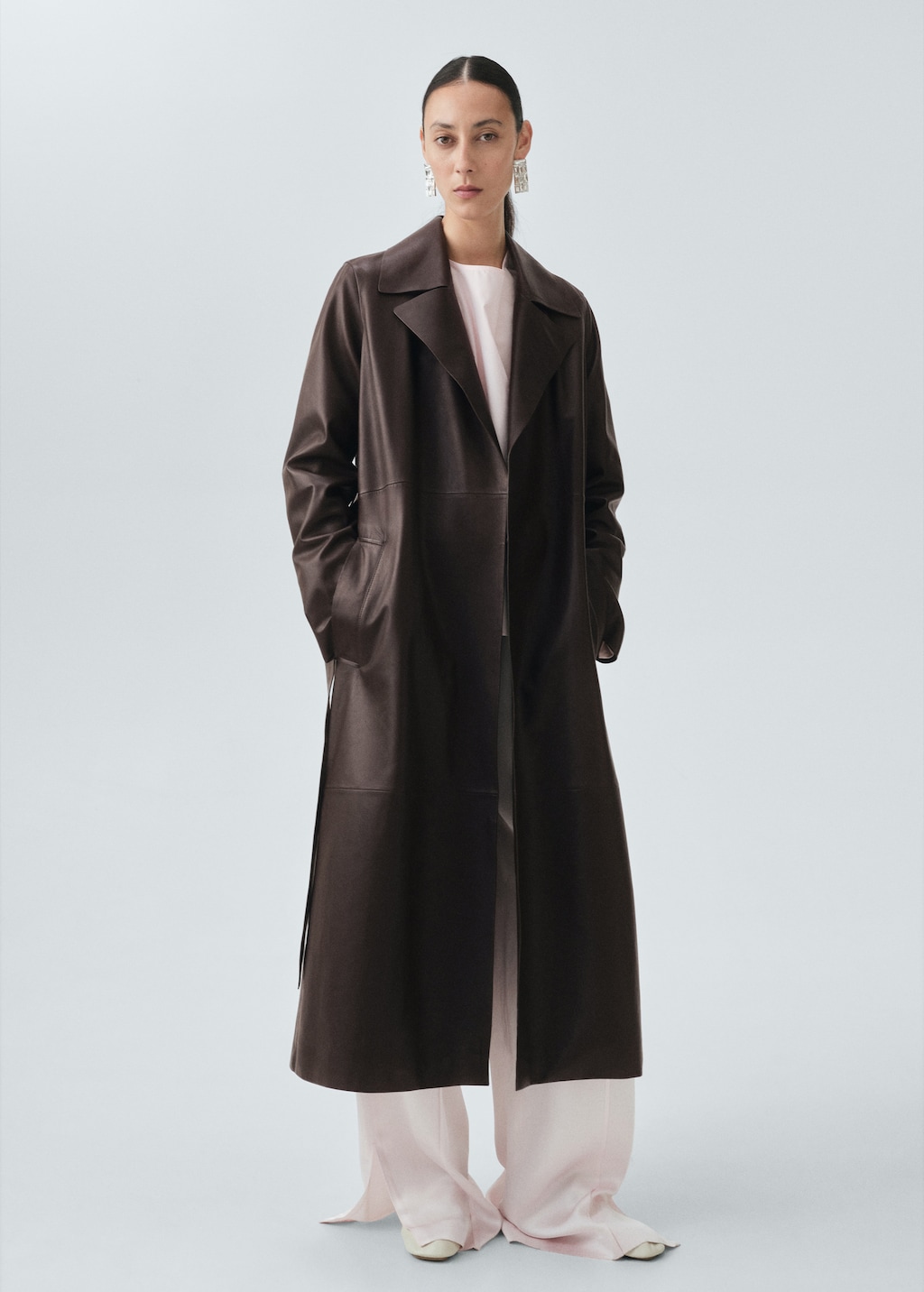 100% leather trench coat with belt