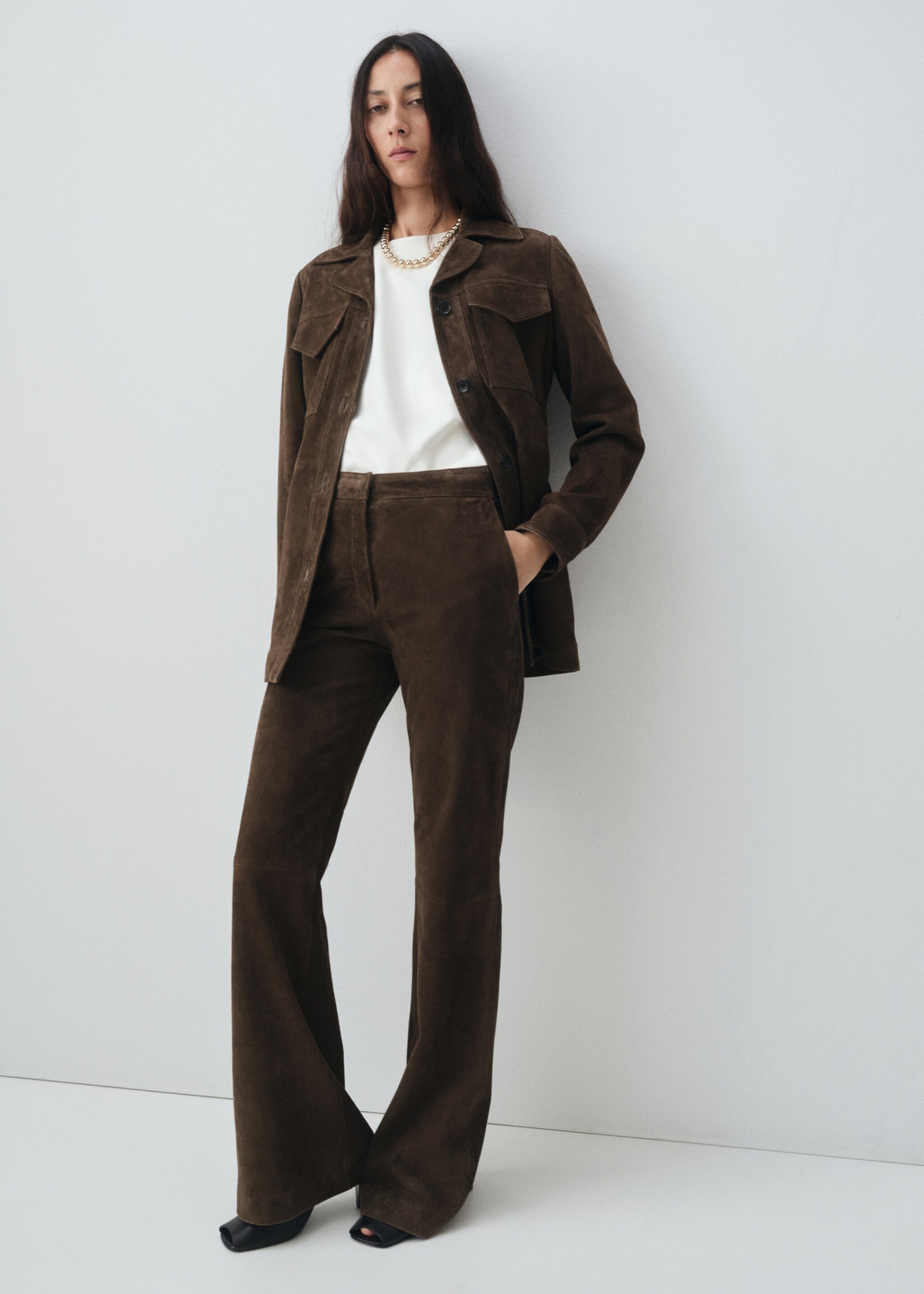 100% suede flared pants - General plane, Khaki. Ref: 17066344-00.