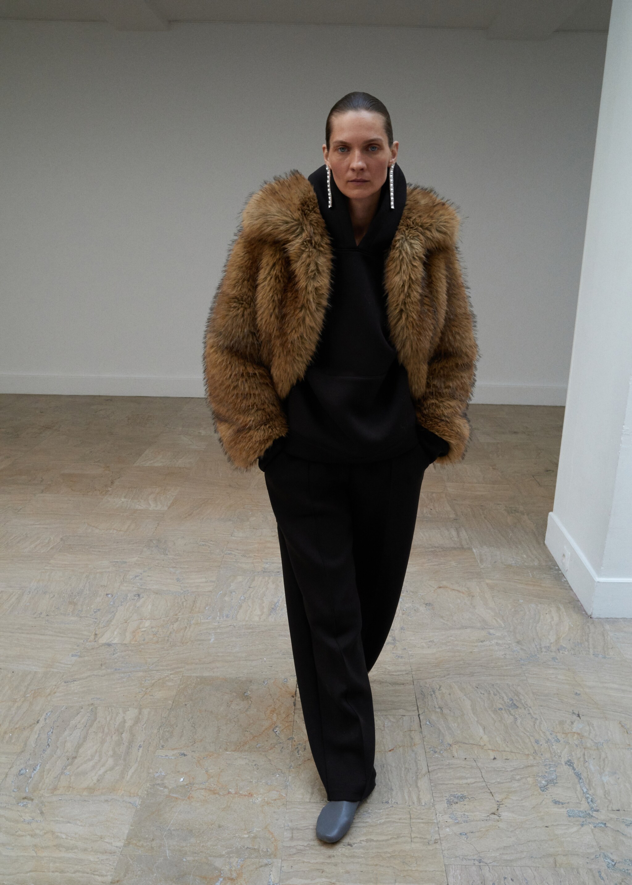 Fur-effect jacket with lapels - General plane, Brown. Ref: 17066357-00.