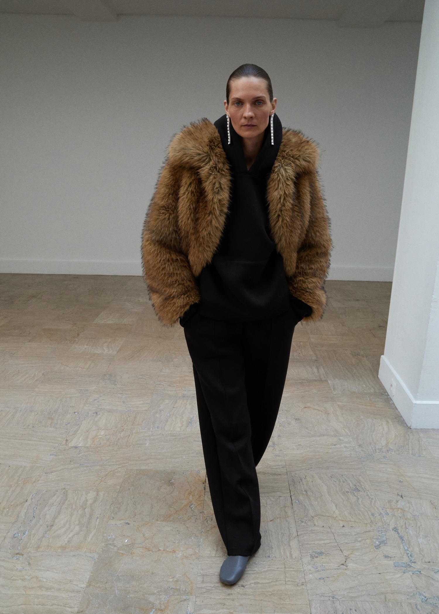 Fur-effect jacket with lapels - General plane