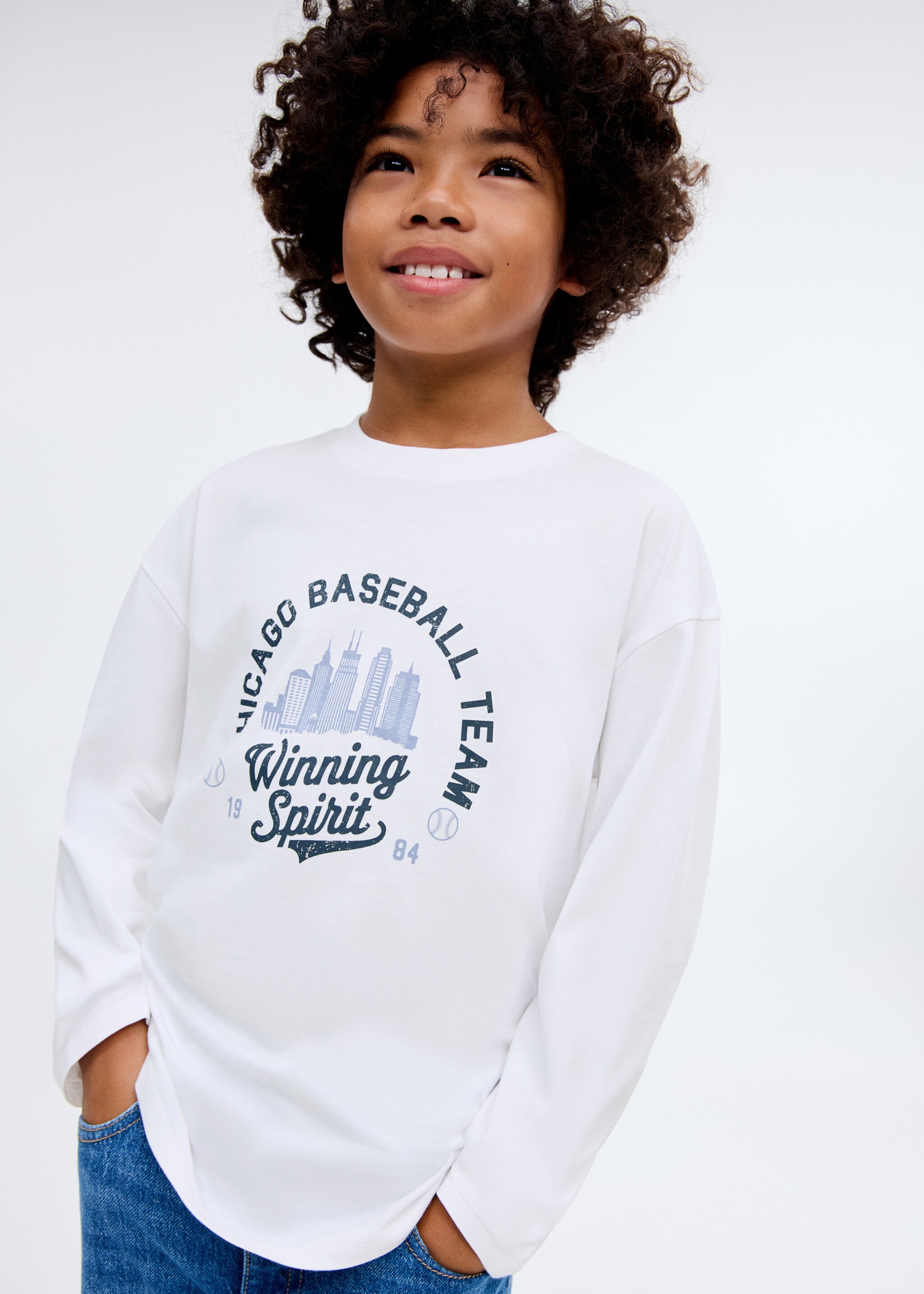 Printed long sleeve t-shirt - General plane, White. Ref: 17066728-00.