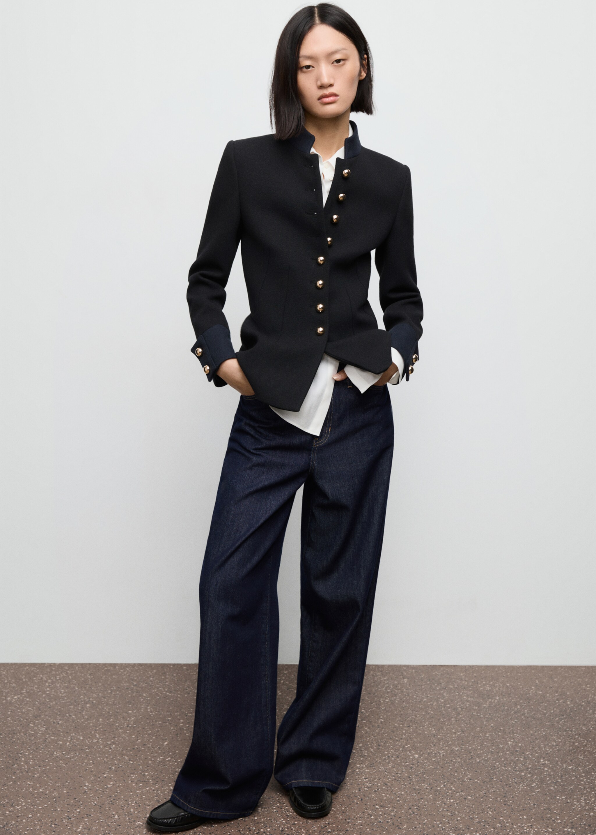 Fitted jacket with band collar - General plane, Black. Ref: 17066745-00.