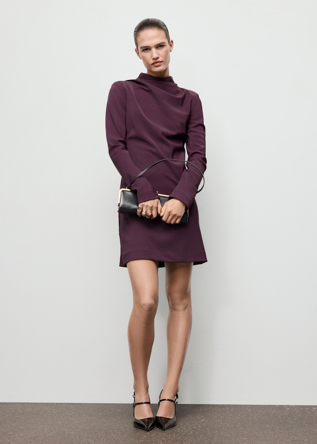 Mango Long-sleeved dress with draped neck