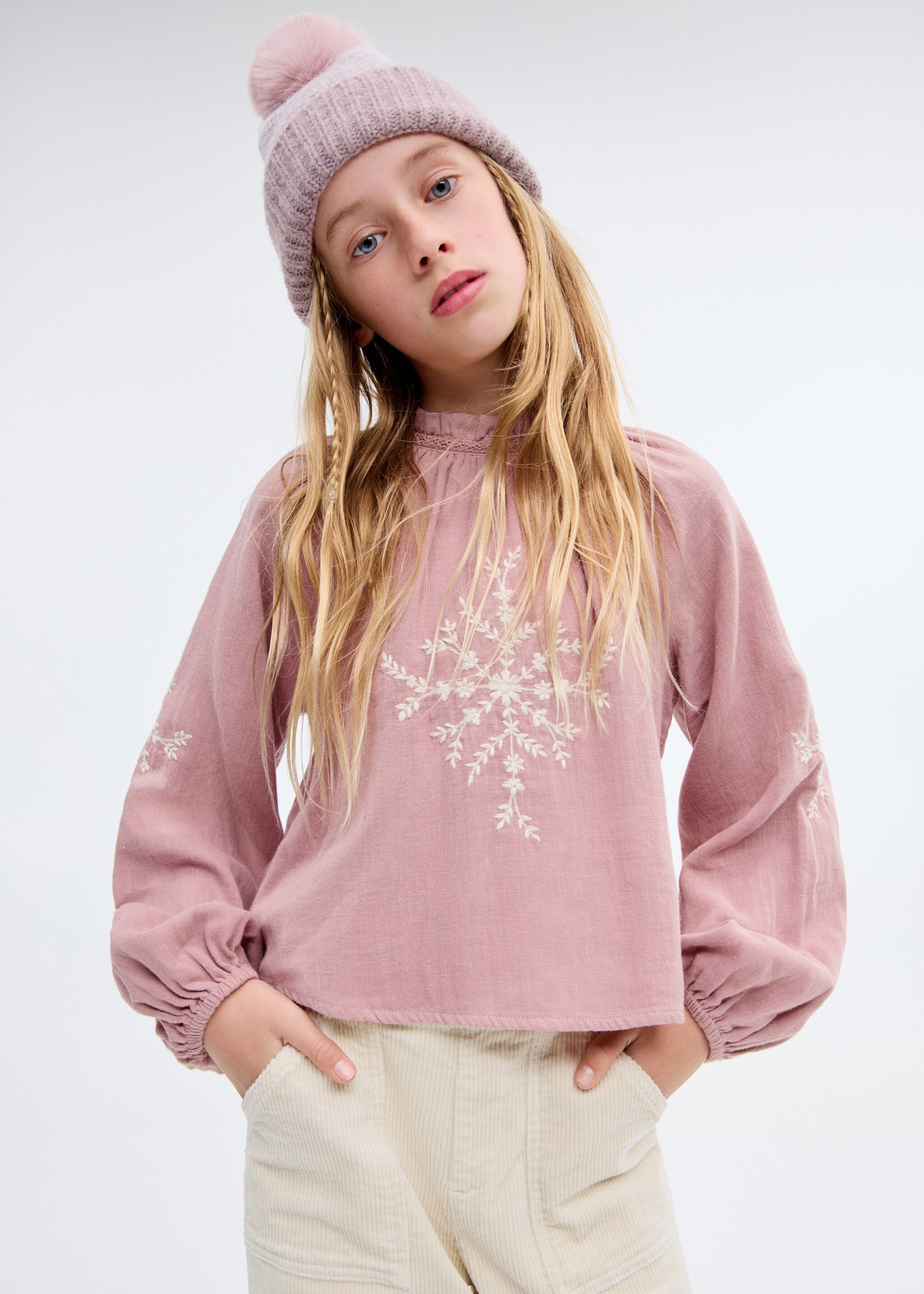 Cotton blouse with floral embroidery - General plane, Pink. Ref: 17067766-00.