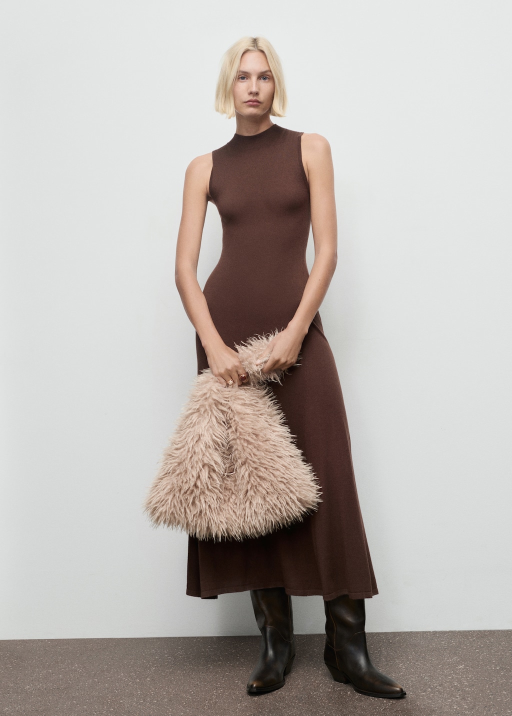 Mango Perkins-neck knitted dress