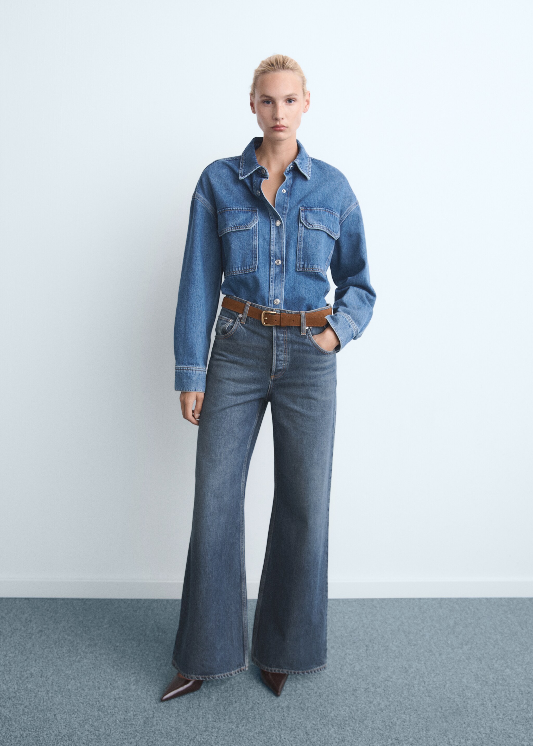 Jeans wide leg tiro alto - Plano general, Azul oscuro. Ref: 17067793-00.