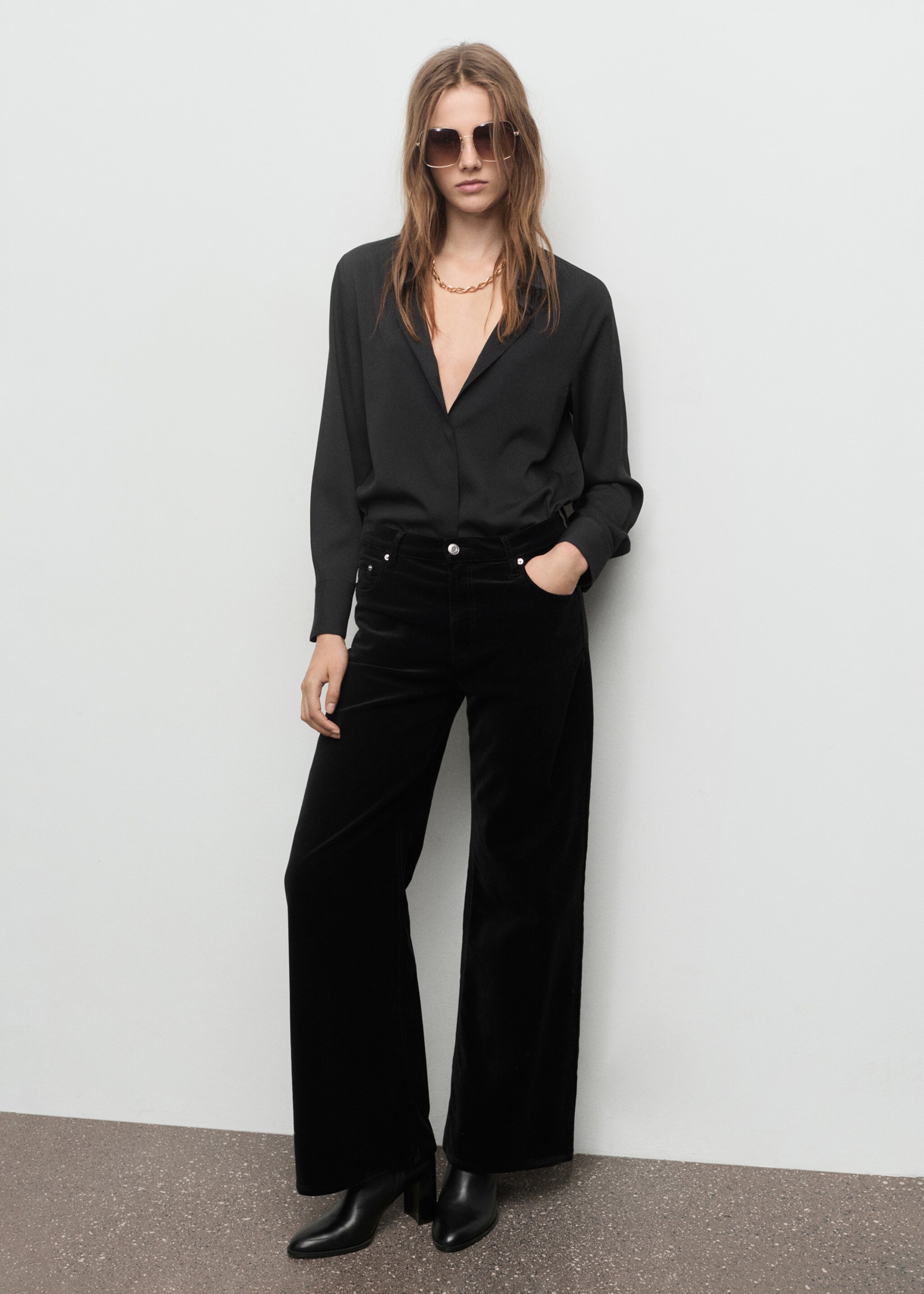 Jeans wide leg terciopelo - Plano general, Negro. Ref: 17067798-00.