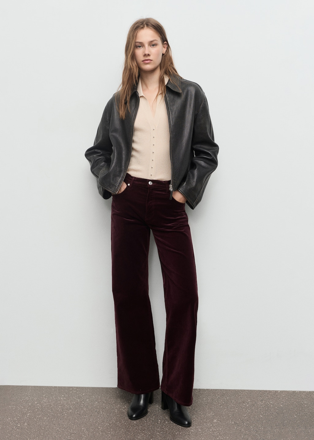 Mango Wide leg velvet jeans