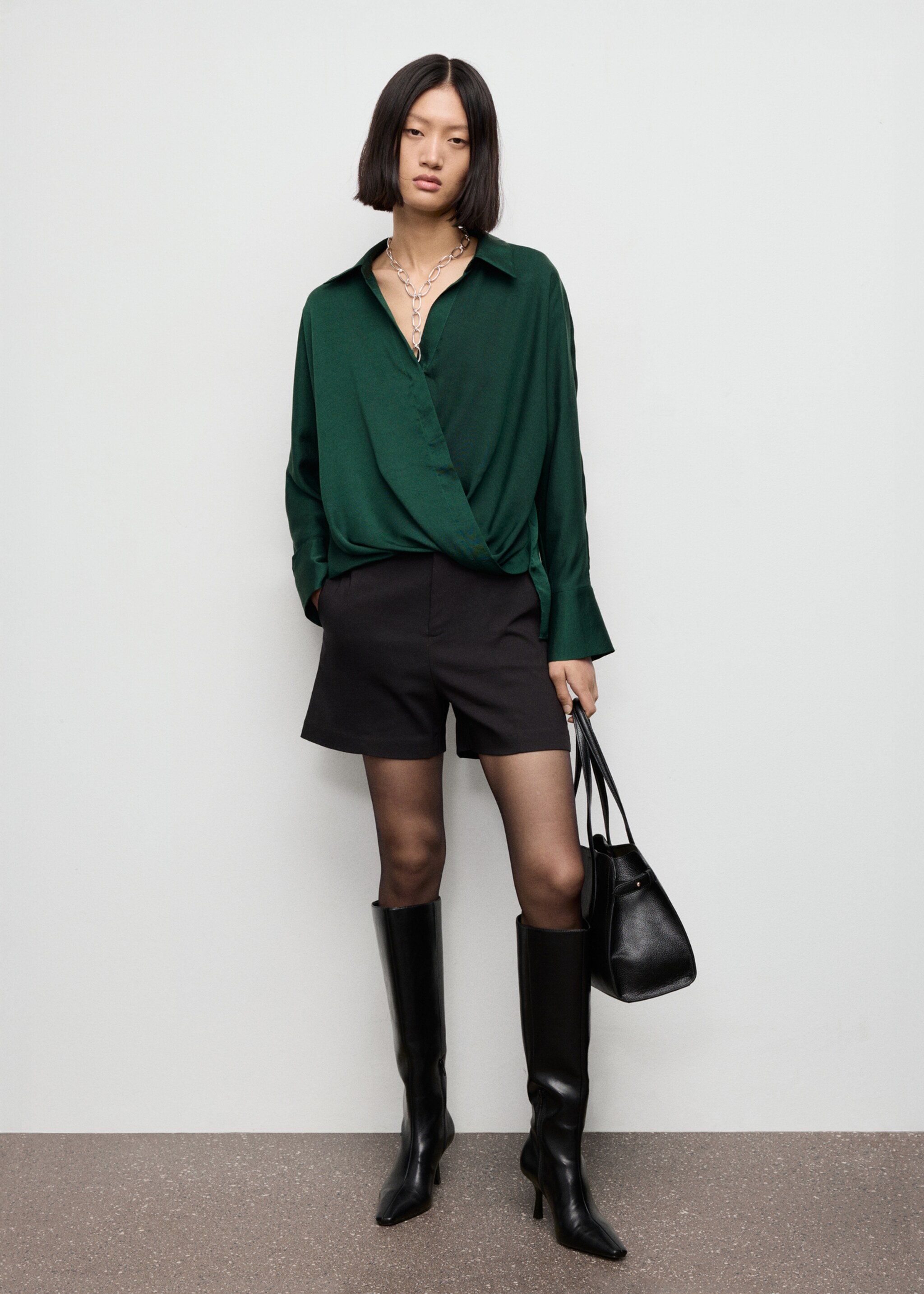 Cross-over satin blouse - General plane, Billiard Green. Ref: 17067800-00.