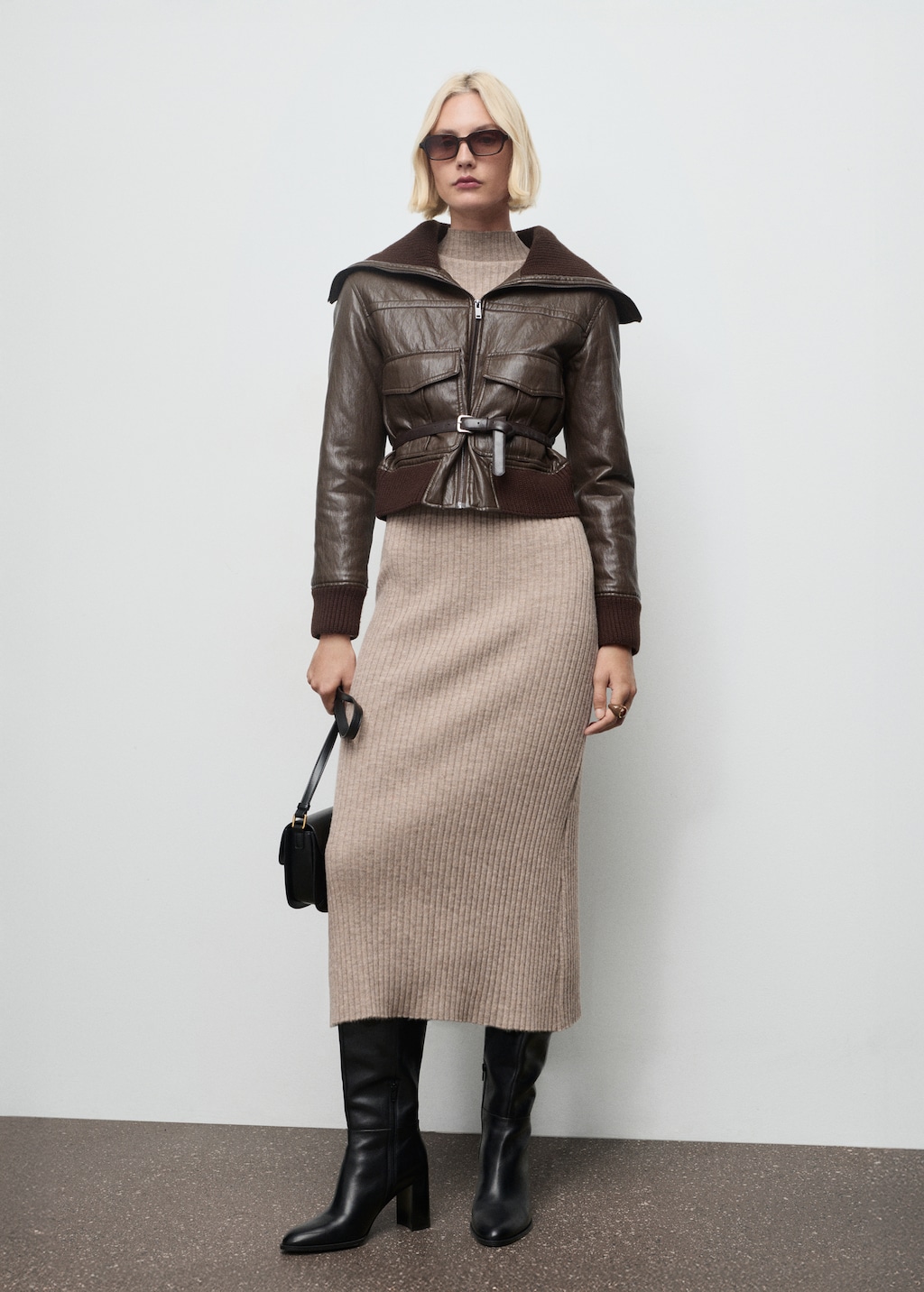 Perkins-neck ribbed dress