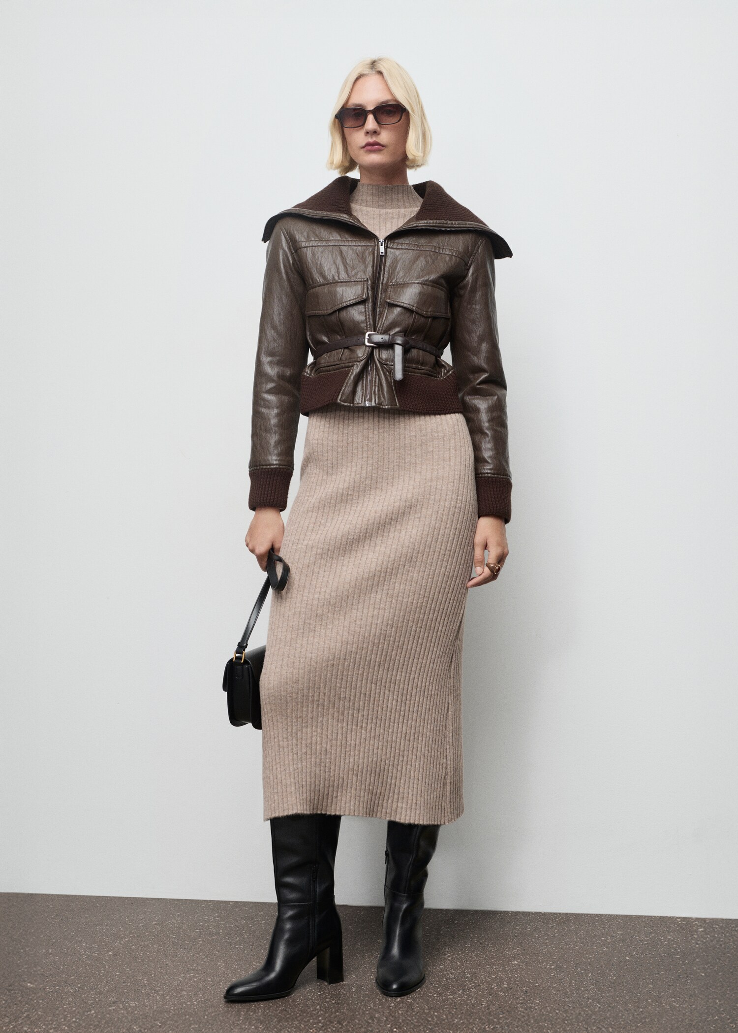 Perkins-neck ribbed dress - General plane