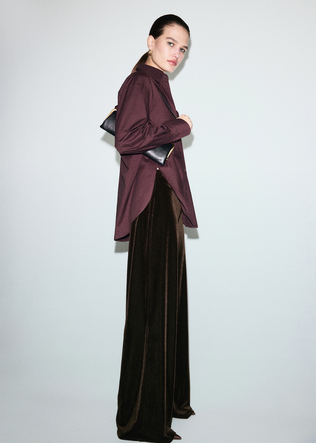 Velvet wide-leg trousers