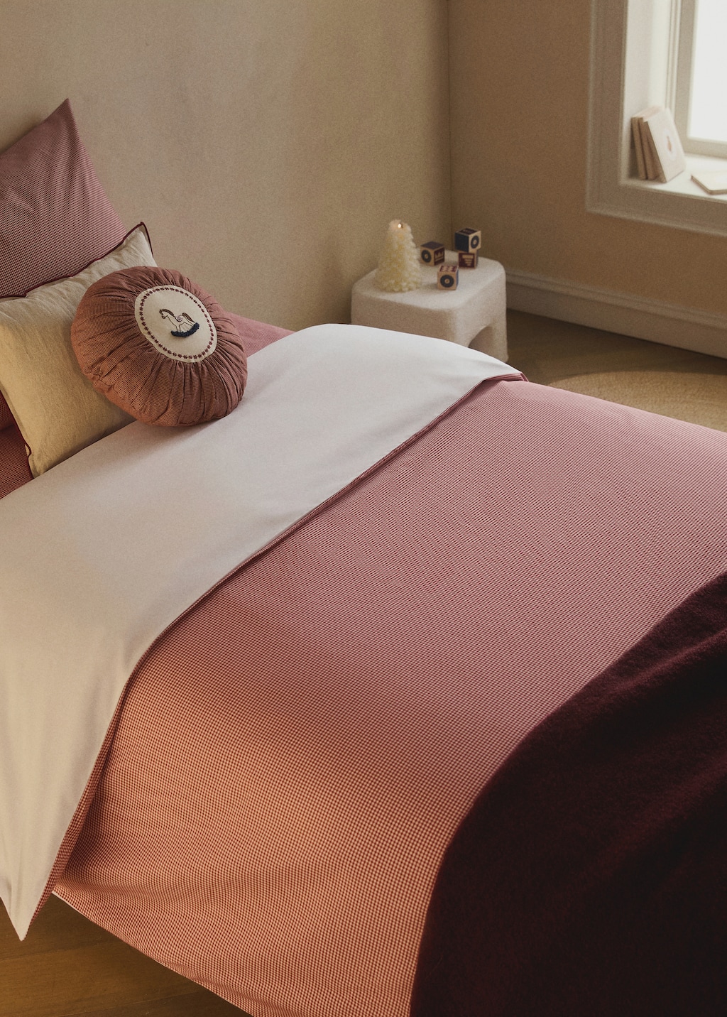 Yarn-dyed gingham-check children's duvet cover for 135/140 cm bed