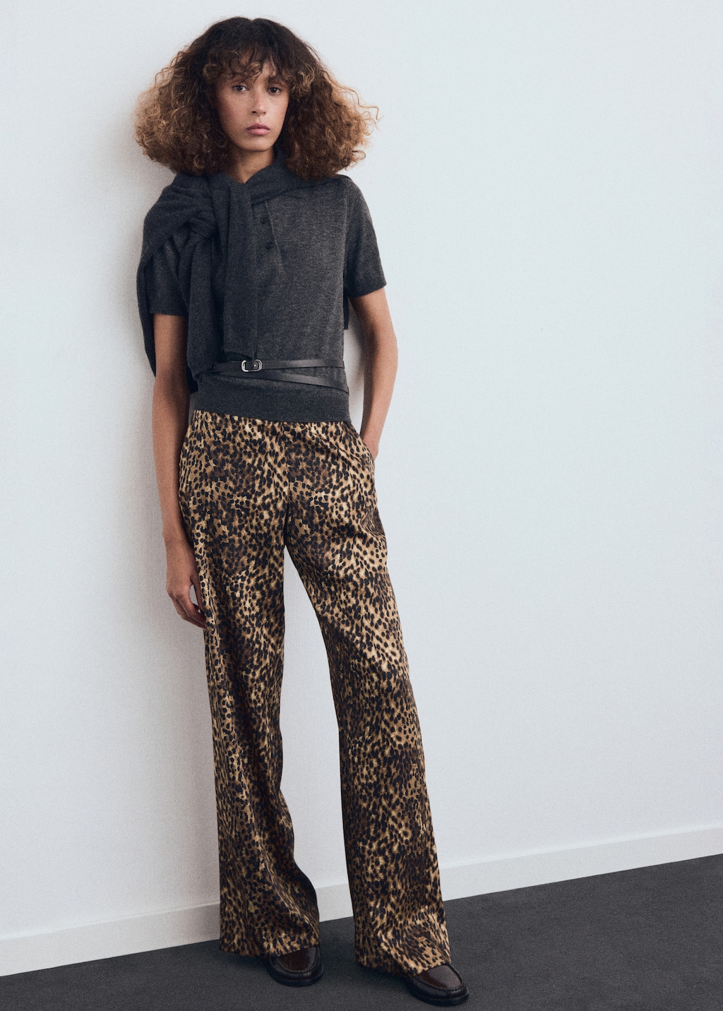 Leopard-print satin trousers