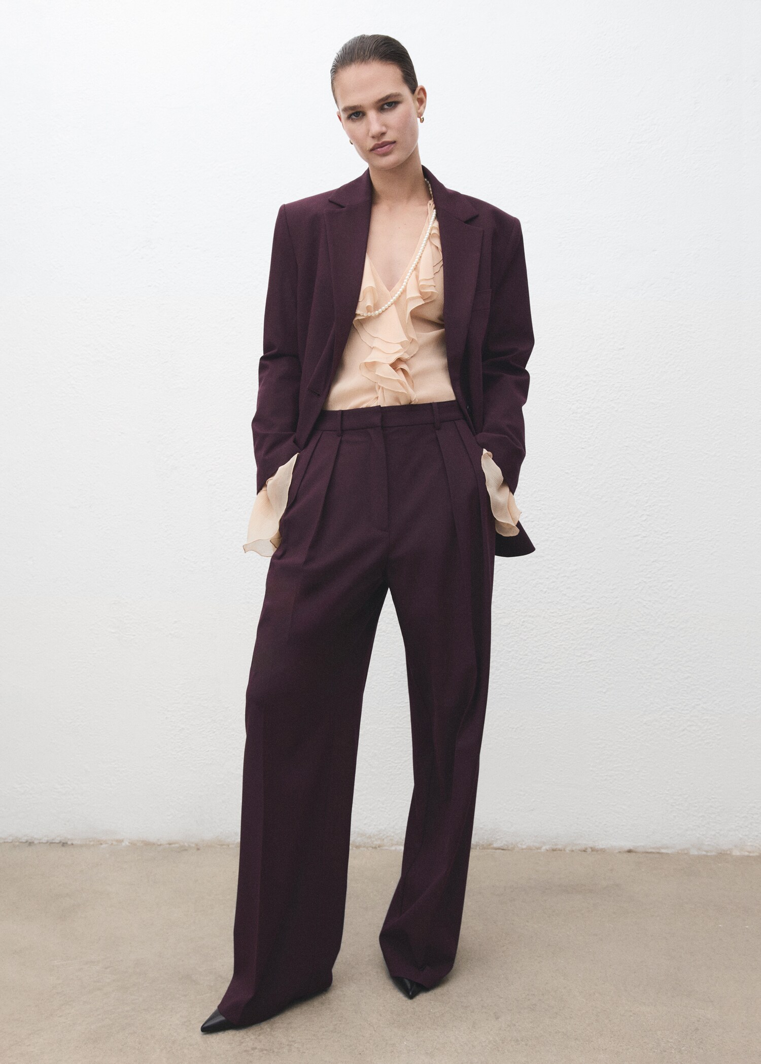 Wide-leg mid-rise pleated trousers - General plane