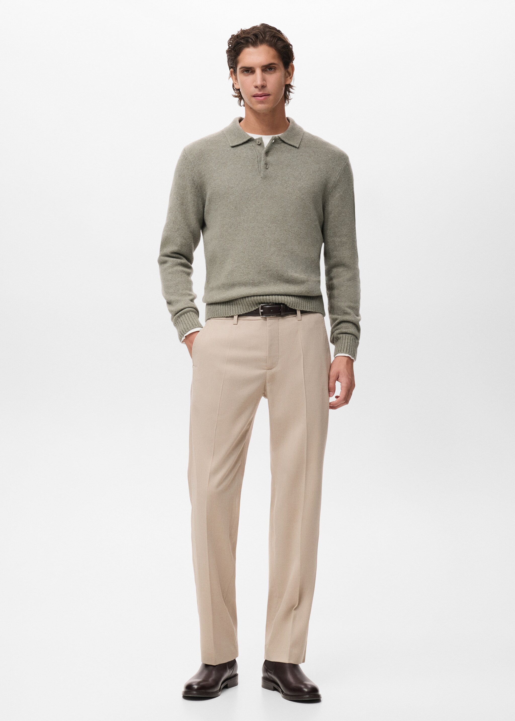 Knitted wool blend polo sweater - General plane, Pastel Green. Ref: 17067896-00.