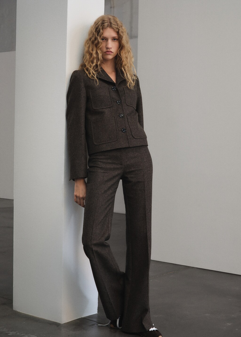 Cropped mottled wool suit jacket