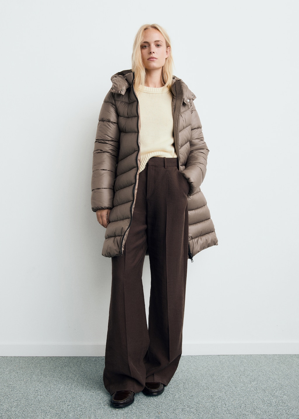 Mango Midi quilted anorak with hood