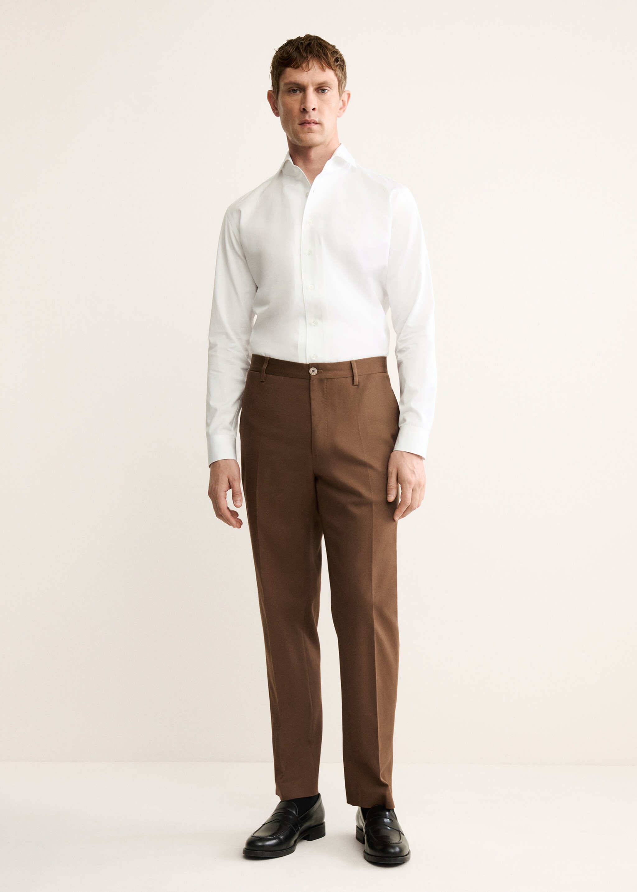 Pantalón regular fit algodón pinzas - Plano general, Naranja. Ref: 17068266-00.
