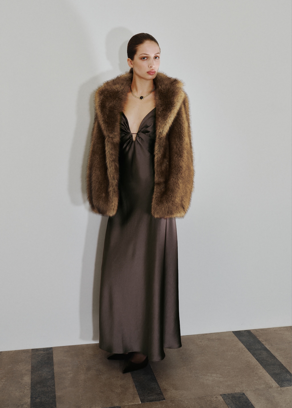 Faux-fur coat with lapels