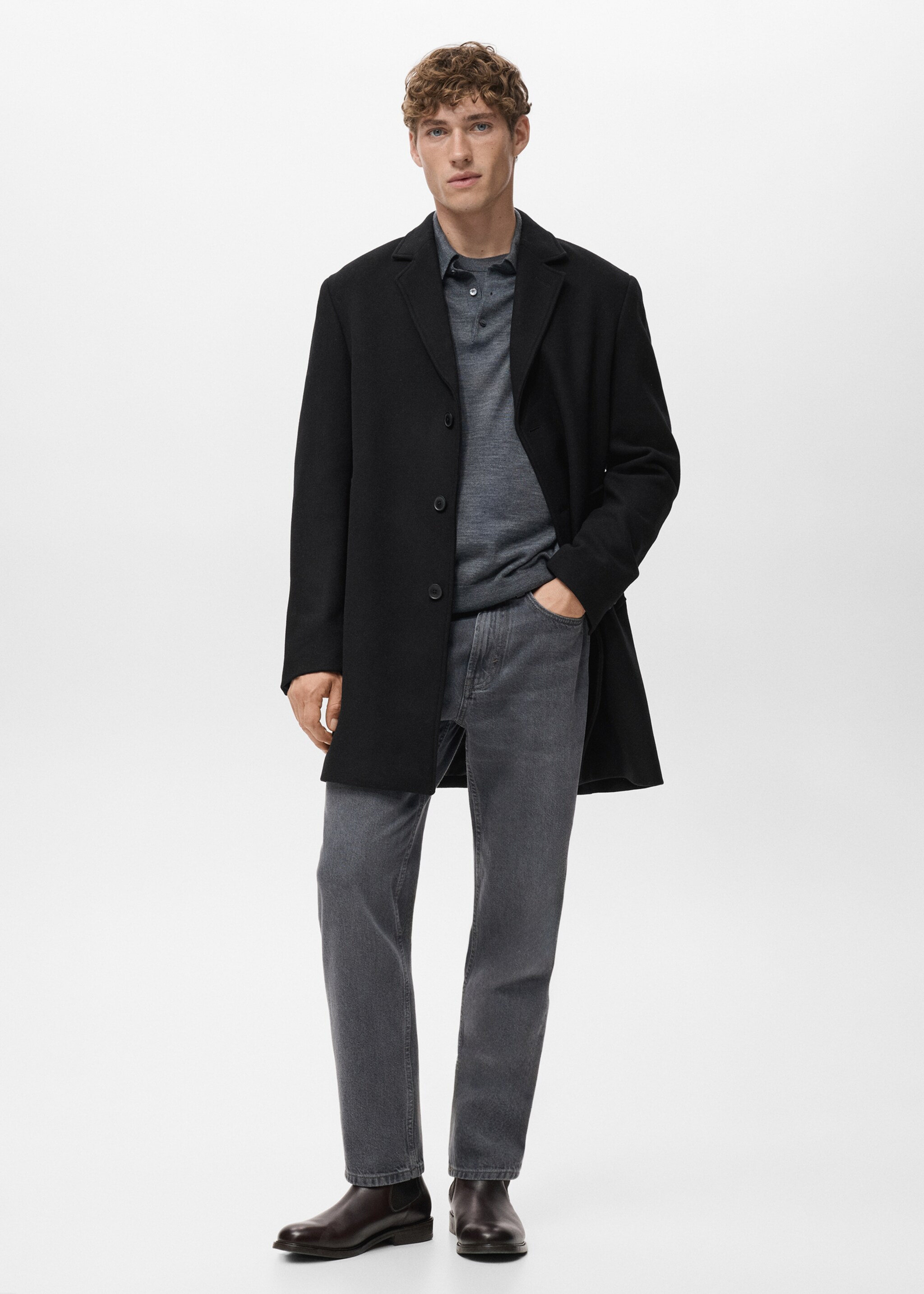Abrigo ligero lana reciclada - Plano general, Negro. Ref: 17068640-00.