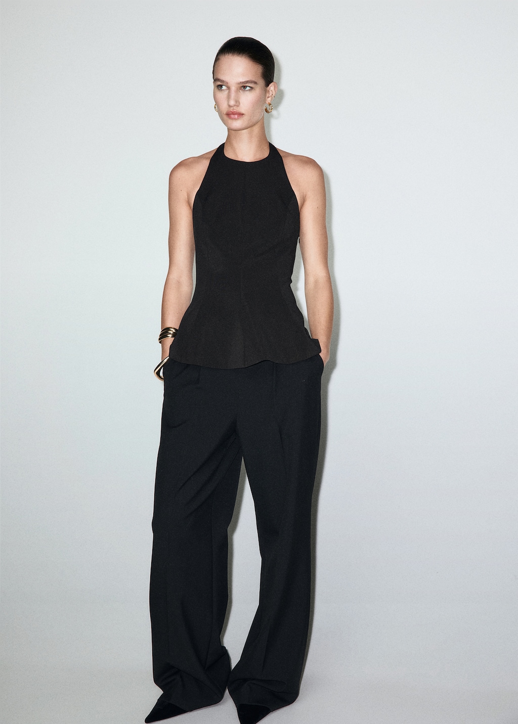 Peplum top with halter neck