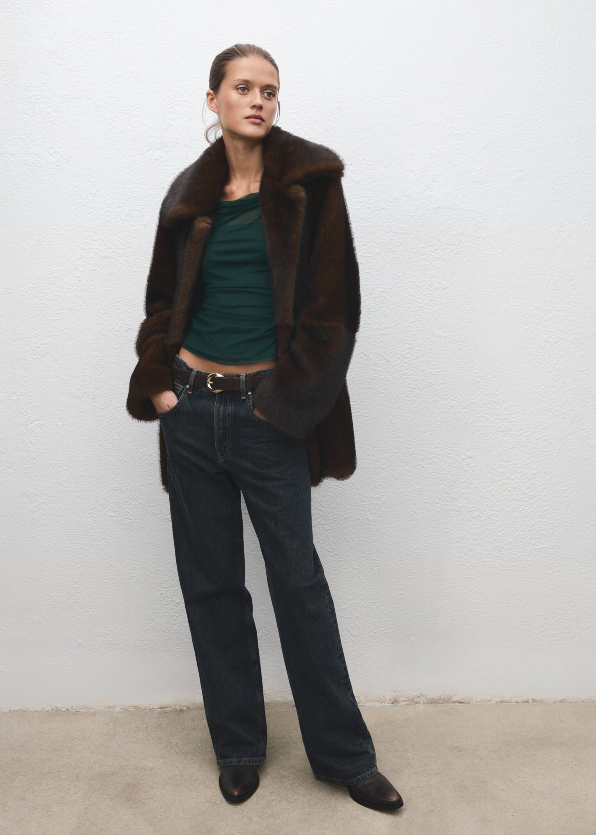 Semi-transparent top with asymmetrical neckline - General plane, Green. Ref: 17069212-00.