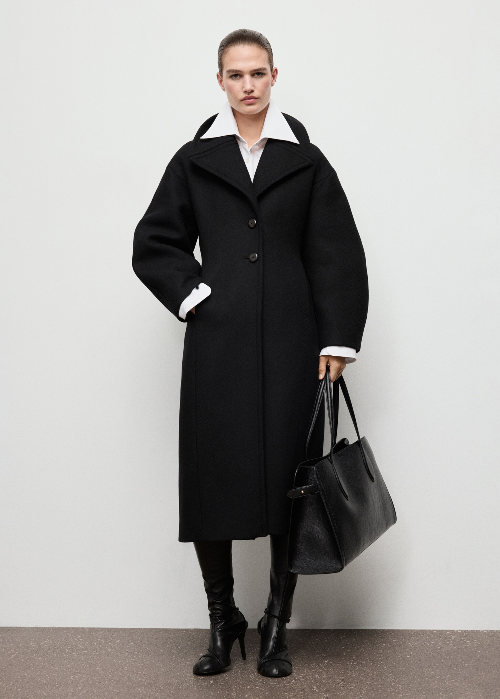 Manteau en laine structuré - Plan général, Noir. Ref: 17069213-00.