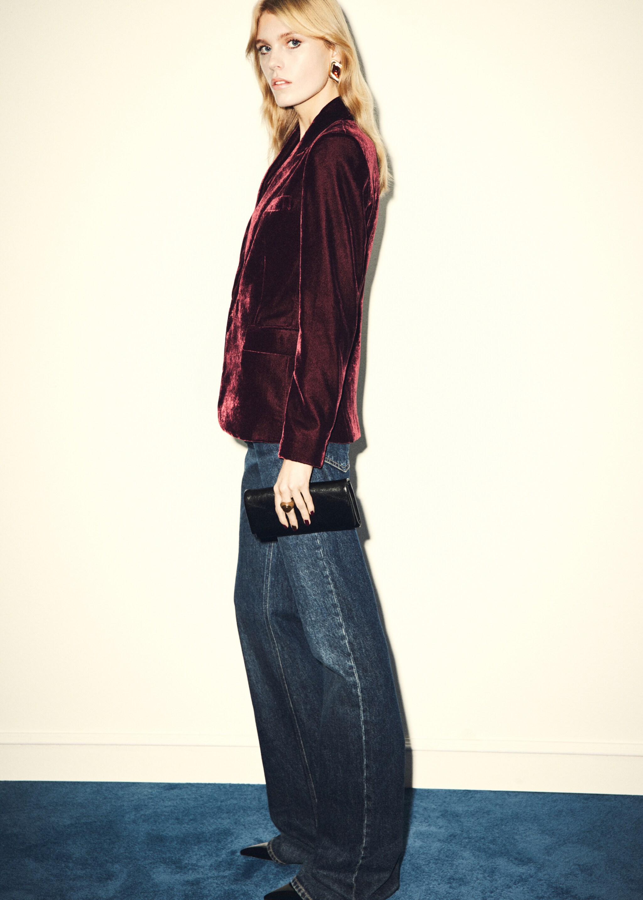 Structured velvet blazer - General plane, Maroon. Ref: 17069406-00.